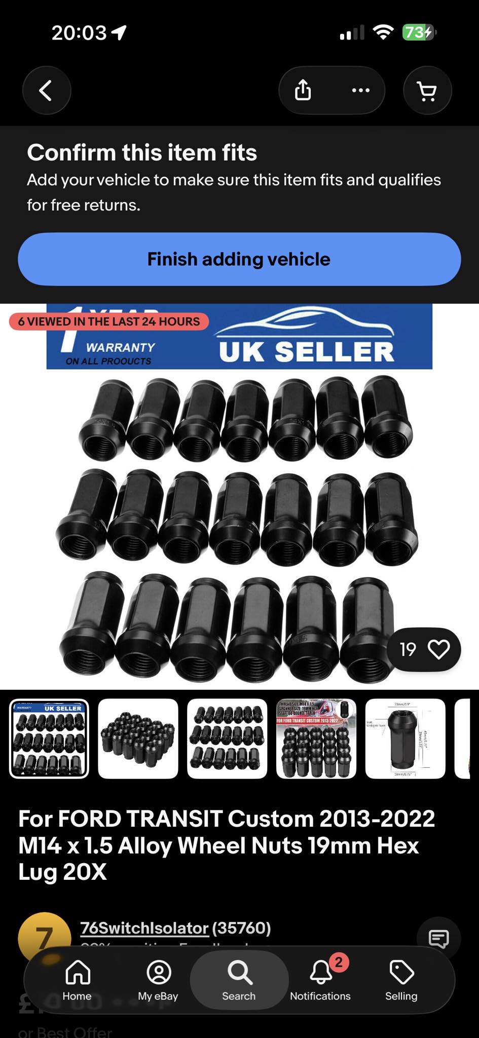 Ellis Excellence M14 X 1.5 Alloy Wheel Nuts – 19mm Hex, Set Of 20 For Ford Transit Custom