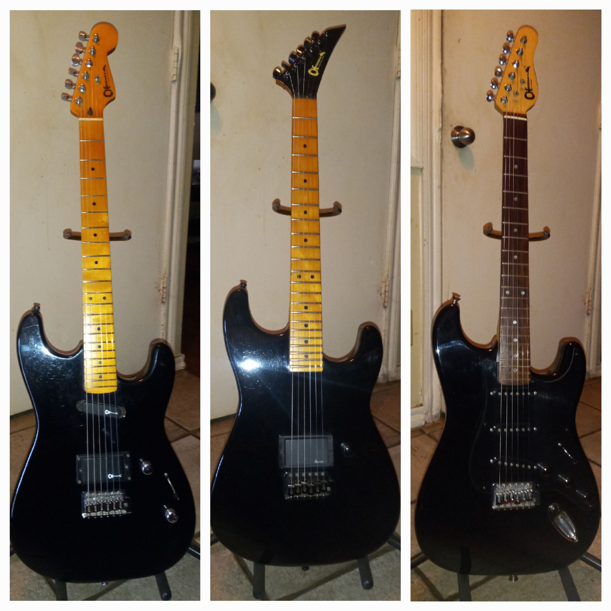 A couple more of my vintage 80's Japan Charvels. The red on the