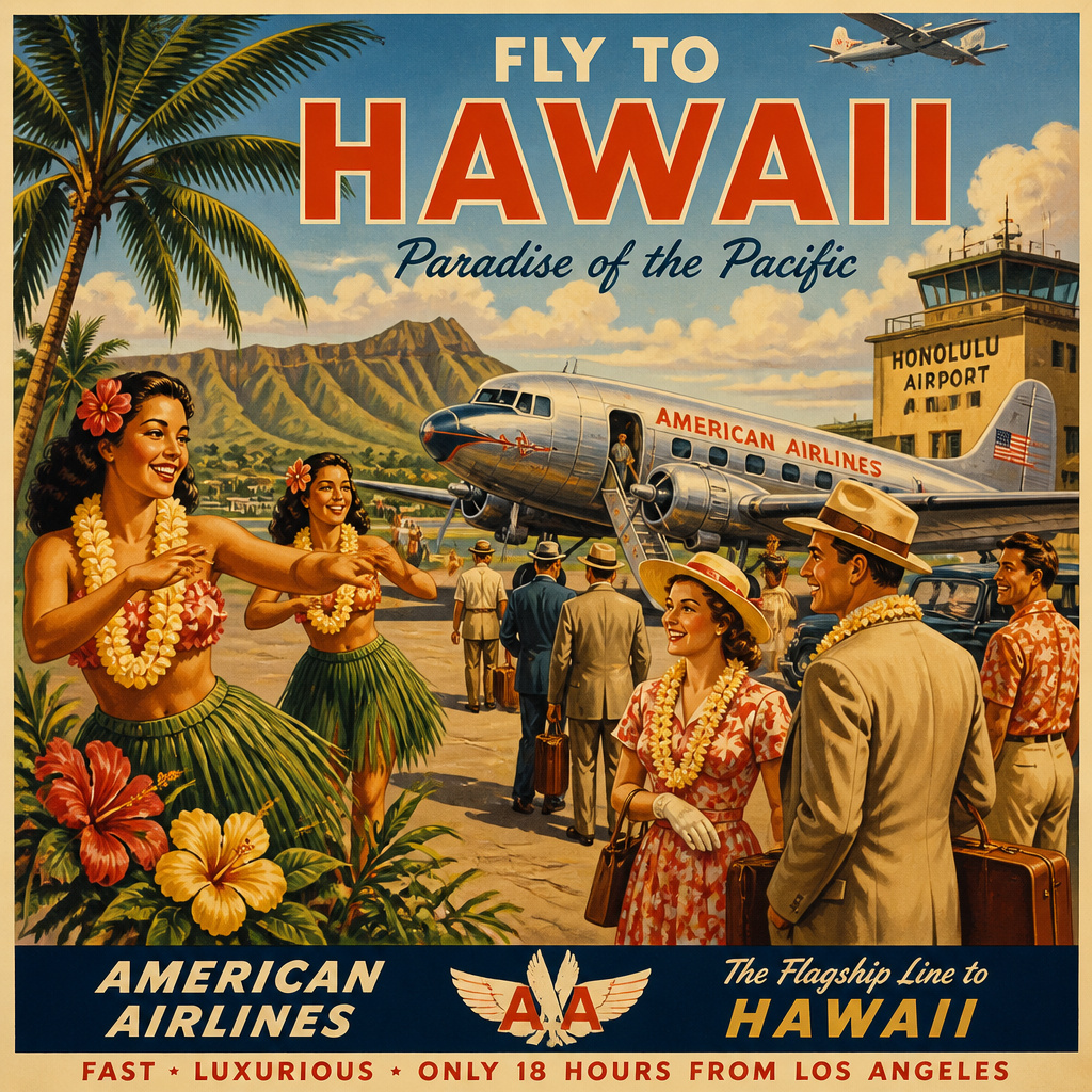 Vintage Pan Am poster featuring Kailua Beach in Hawaii