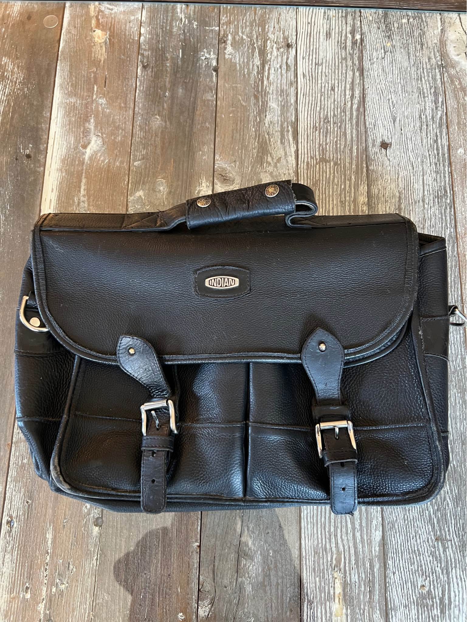 Vintage Indian Motorcycle messenger bag in black leather with