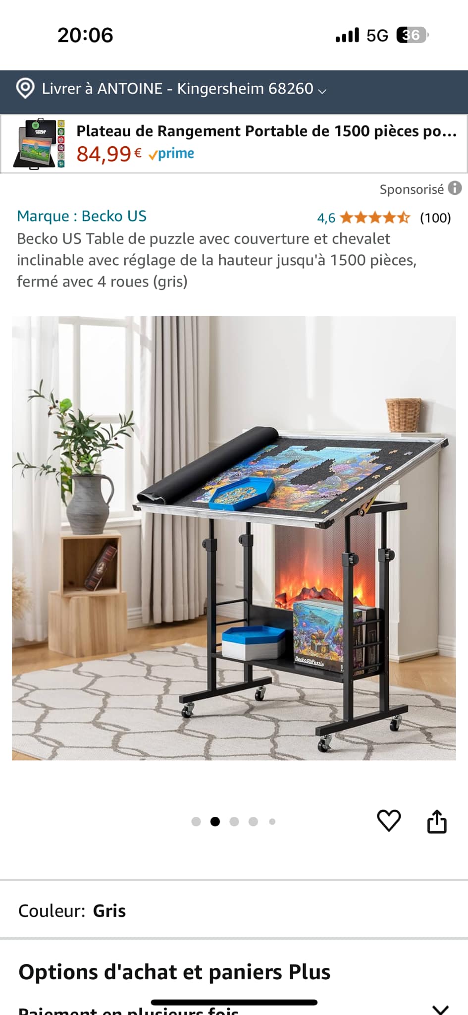 Table De Puzzle Inclinable Becko US – 2000 Pièces – Housse Et 6 Tiroirs De Rangement – Support Réglable – Bois Naturel