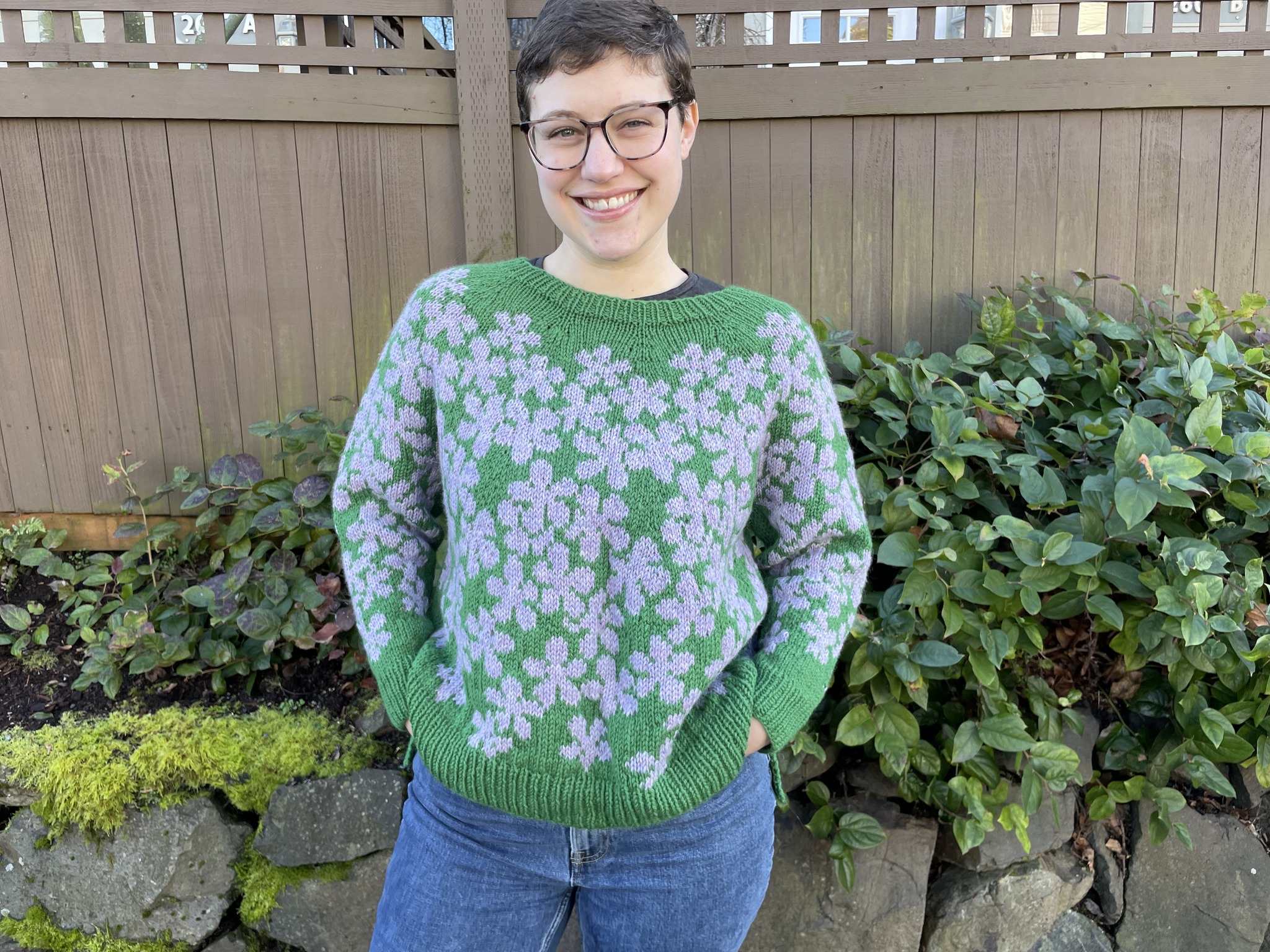 Knitted Sweater with Floral Pattern using Ladder Back Jacquard 