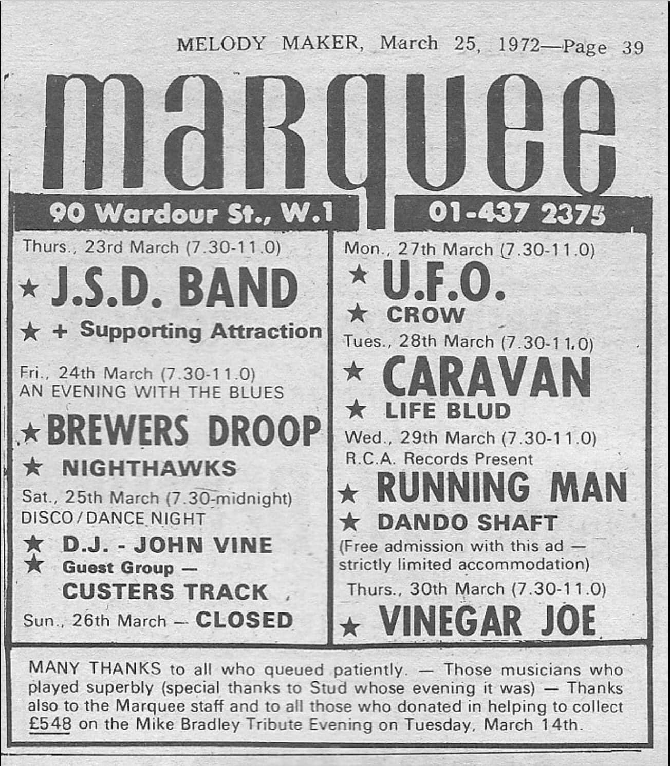 David Bowie and Amanda Lear performing live at the Marquee Club