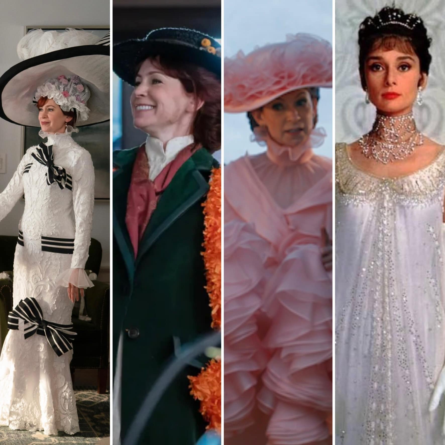 my fair lady fancy dress costume Elsbeth (Carrie Preston) wears four different costumes inspired by during Halloween week in “Ick, A Bod,” the latest episode of Elsbeth. I couldn't find her in the fourth look DATE LOOKS