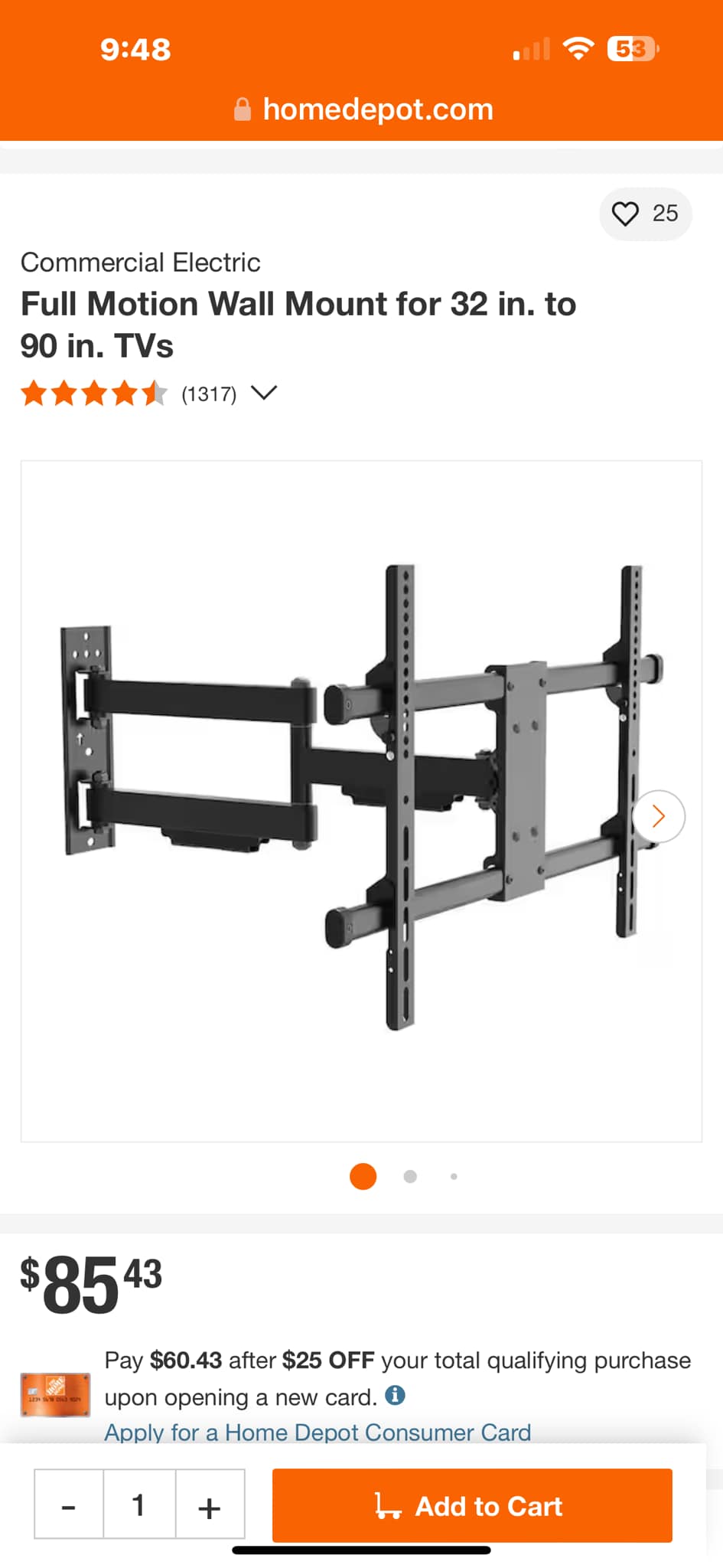 Full Motion TV Wall Mount For 40 to 86 TVs