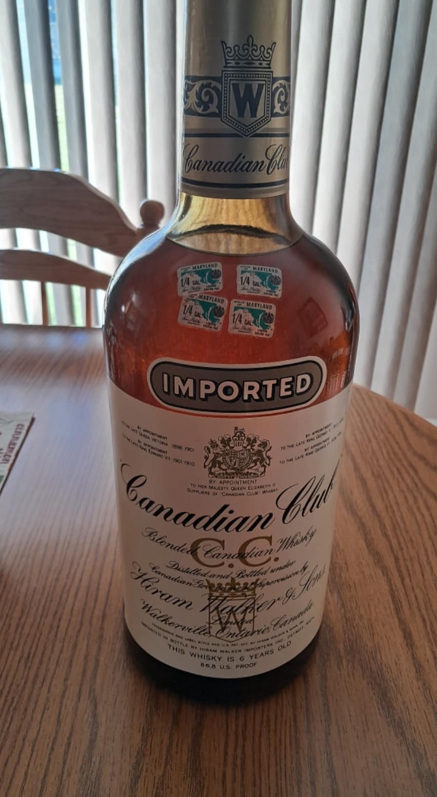 What is the value of a sealed 1971 Canadian Club whiskey bottle?