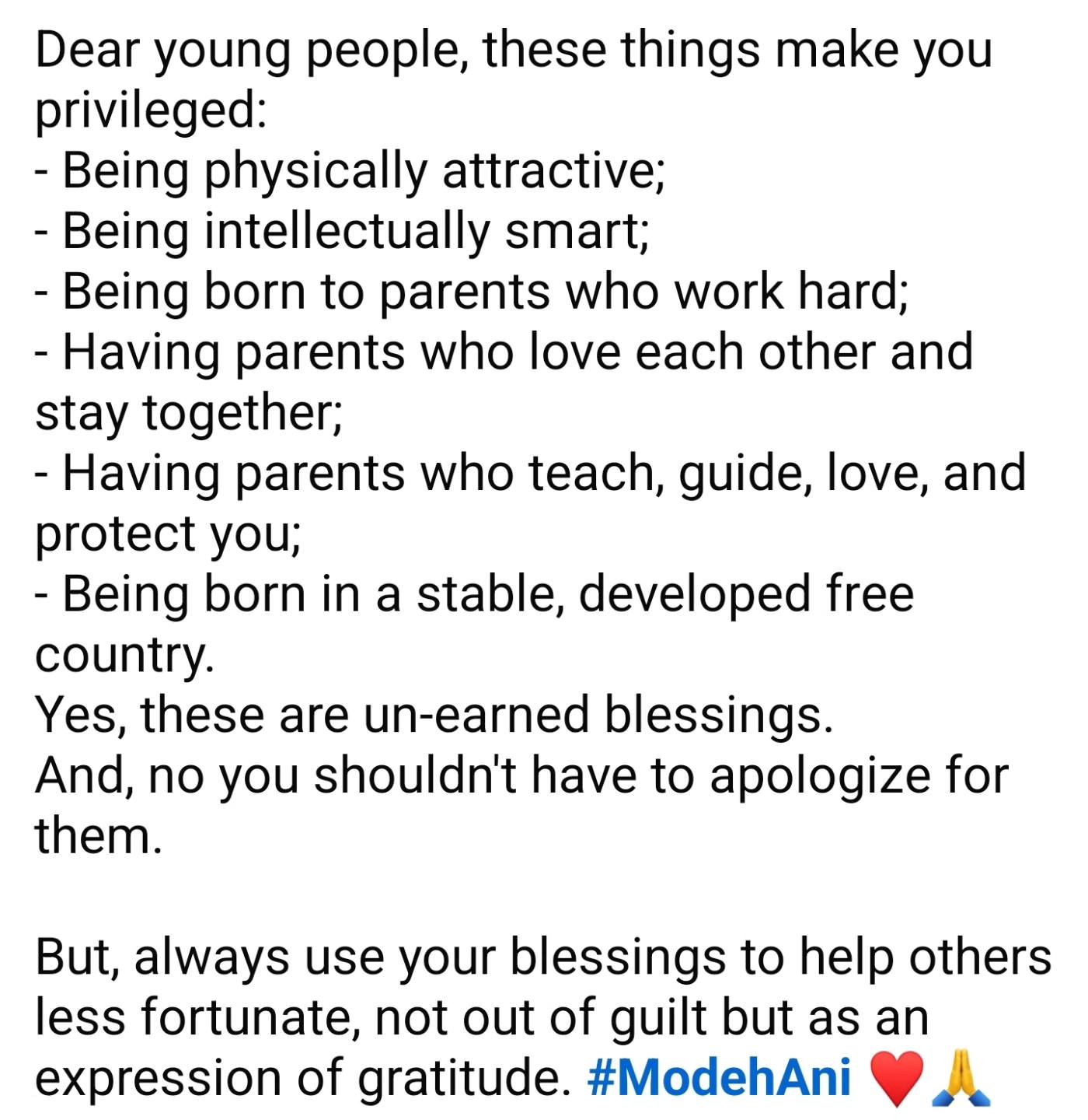 Afshine - Dear Young People, You are more privileged than you realize ...