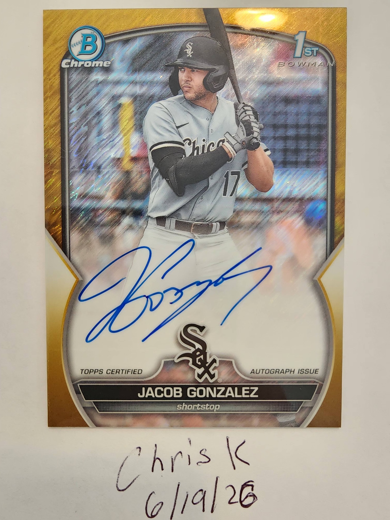 Jacob Gonzalez 1st Bowman Chrome gold shimmer auto card for sale