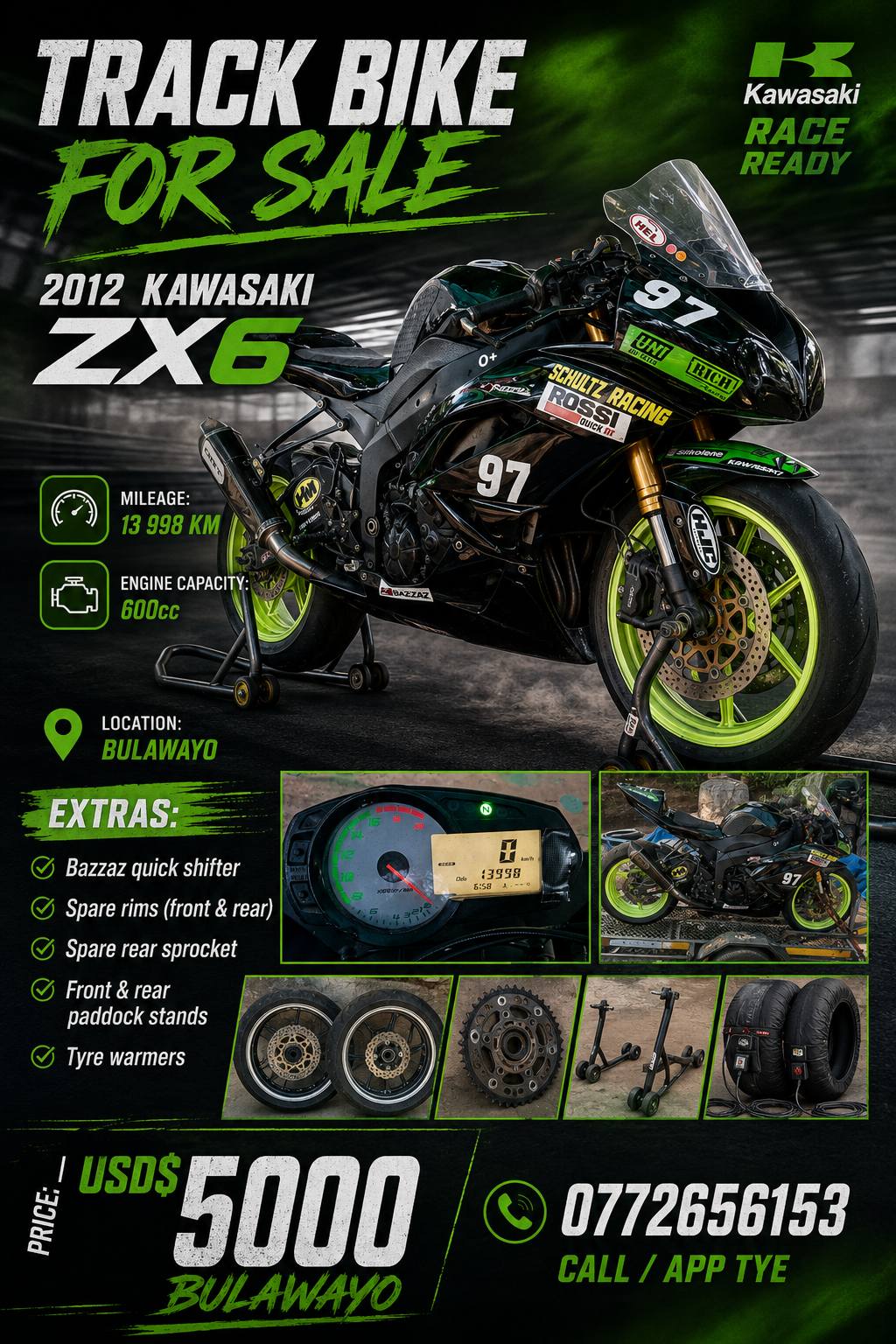 TRACK BIKE FOR SALE* ‎ ‎2012 Kawasaki ZX6 ‎ ‎Mileage: 13 998km