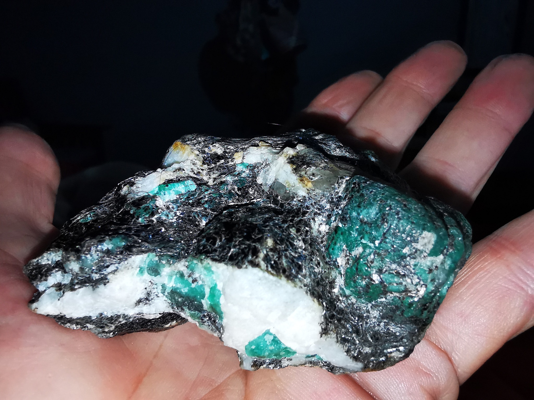 The emerald from Sandawana, Zimbabwe. Zoom in to observe the 