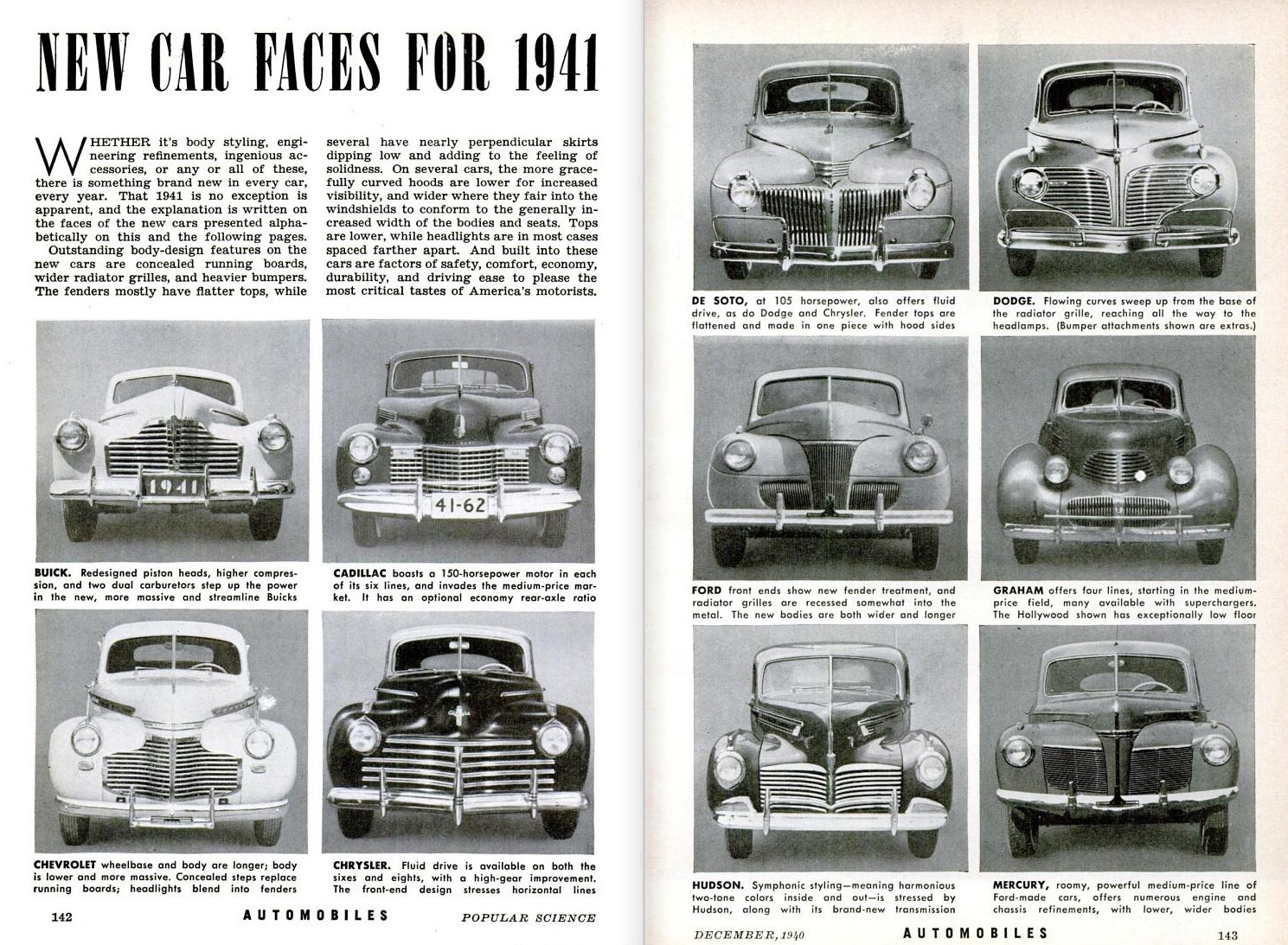 New Car Faces for 1941 from Popular Science