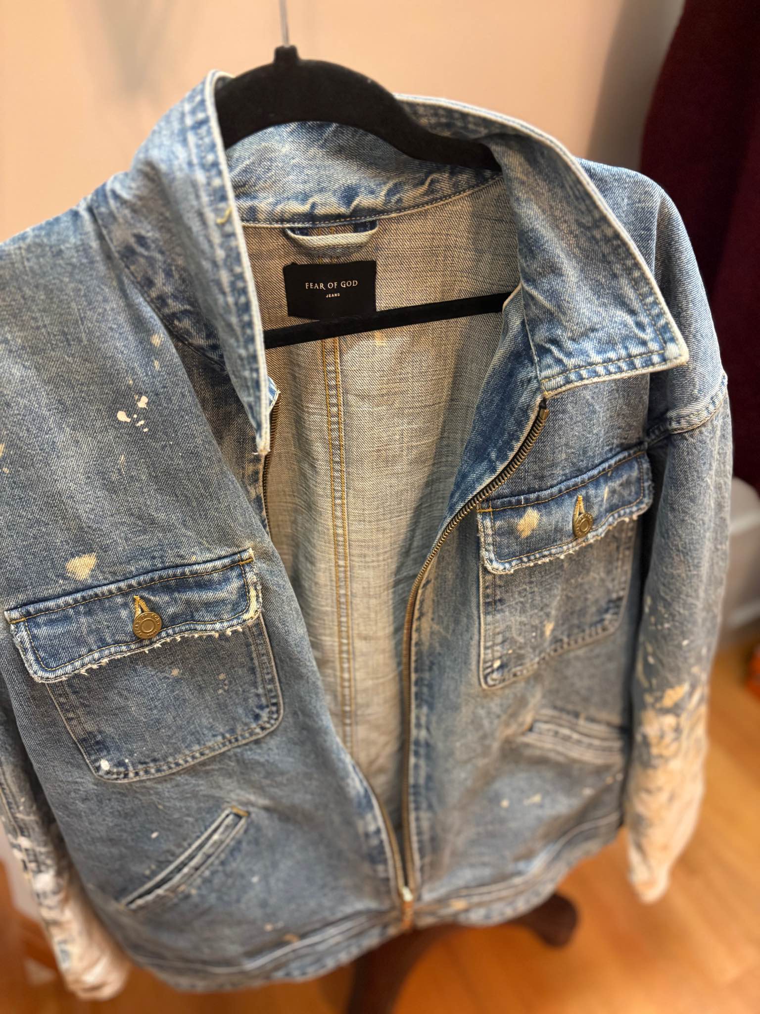Cool Fear of God Jeans denim jacket. Full zip closure. Has awesome 