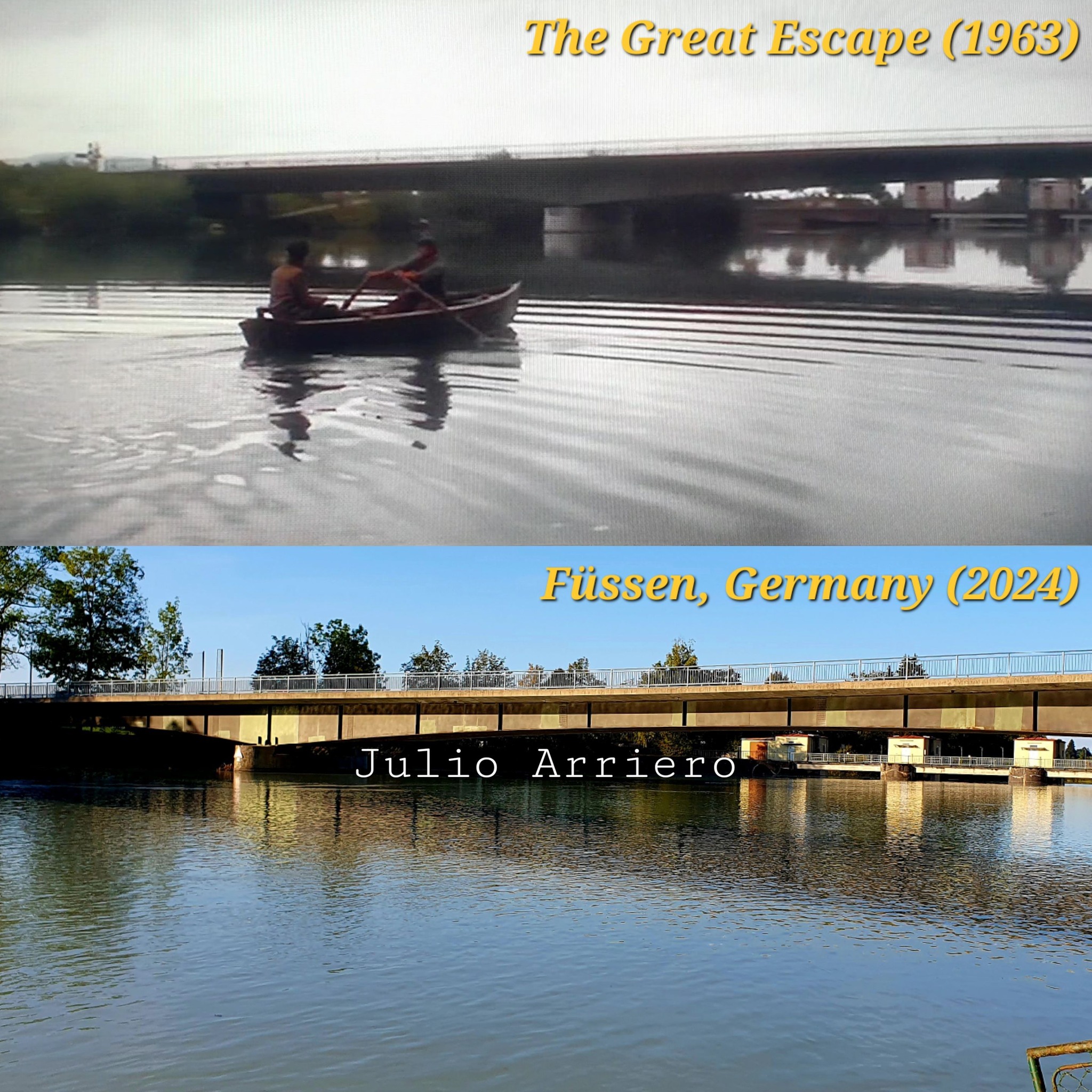 🎬 The Great Escape 📅 1963 vs 2024 🌍 Lech bridge in Füssen