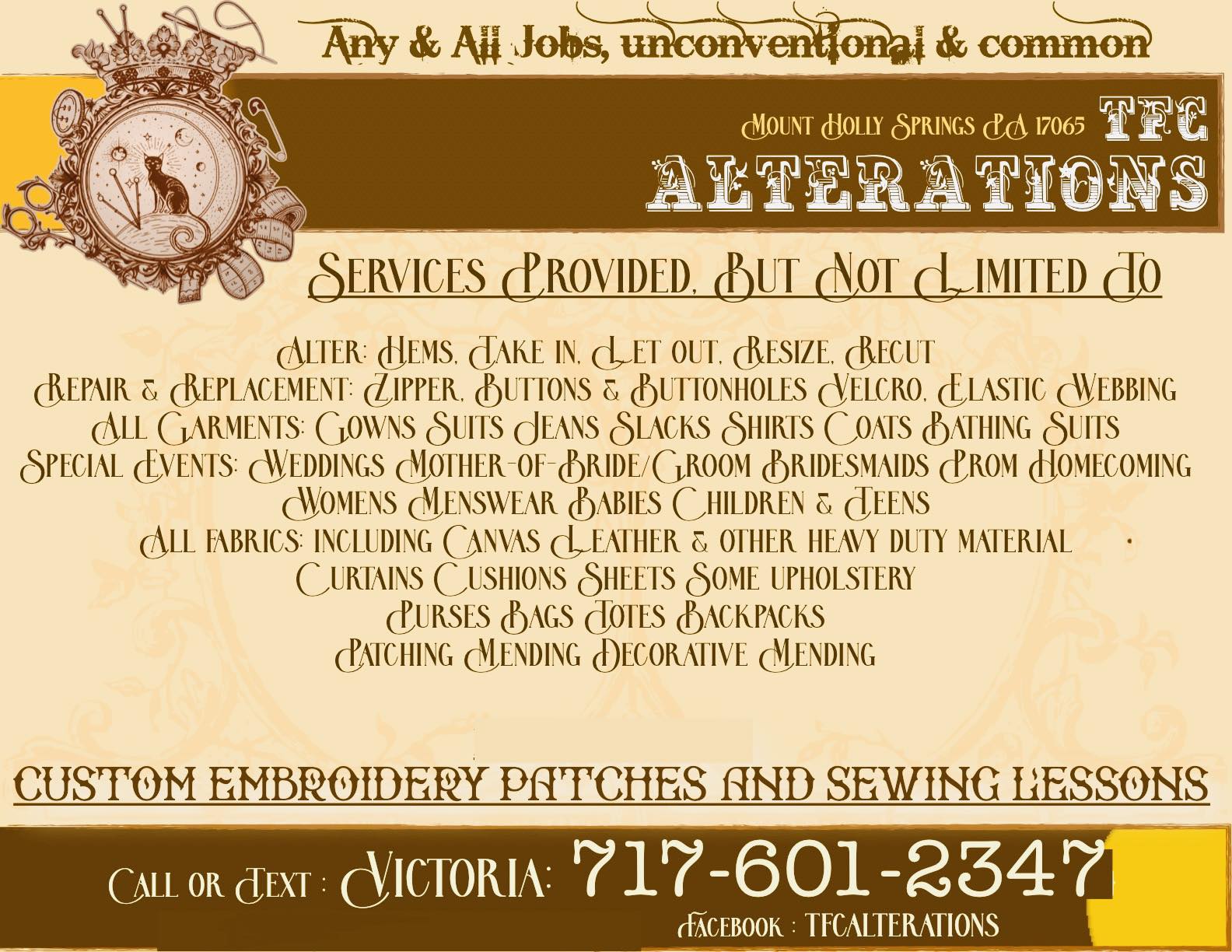 If any one needs an alterations seamstress send me a text or give me a ...