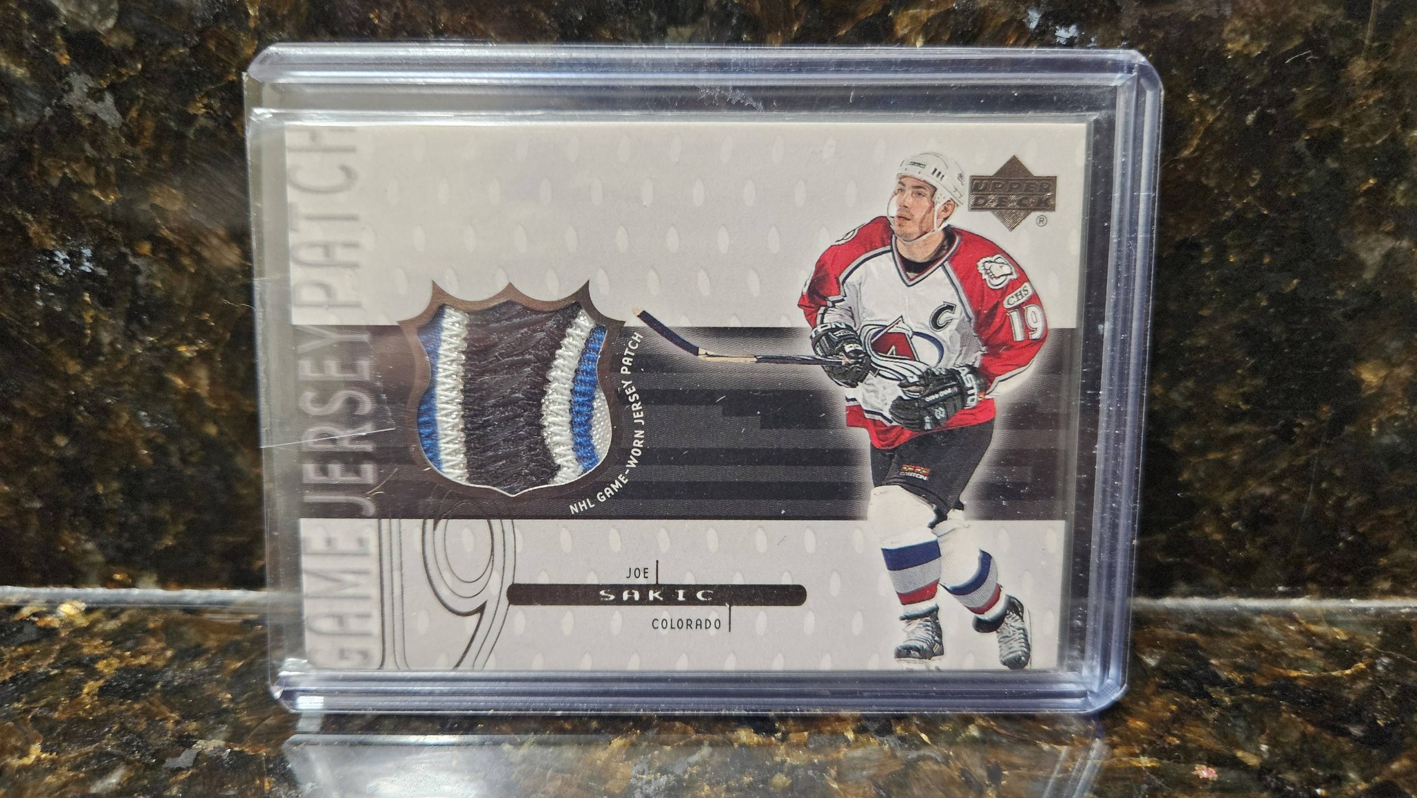 Sakic game jersey patch card for sale display picture 1