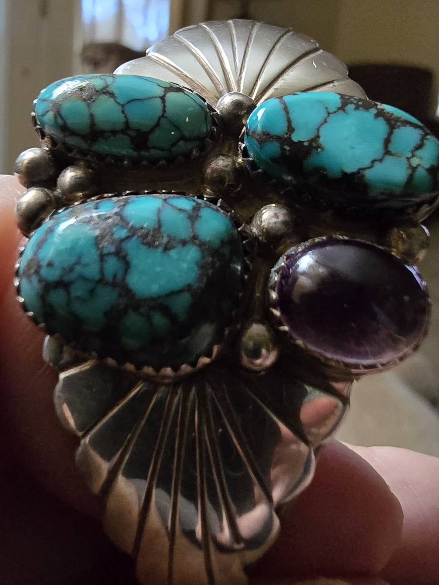 Bracelet Vintage Navajo Ruth Ann Begay En Argent Et Turquoise - Occasion, Style Bouton De Manchette, 6 1/2 Pouces
