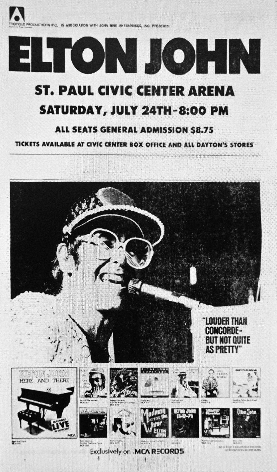 Elton John concert tickets for $7.00 in 1974