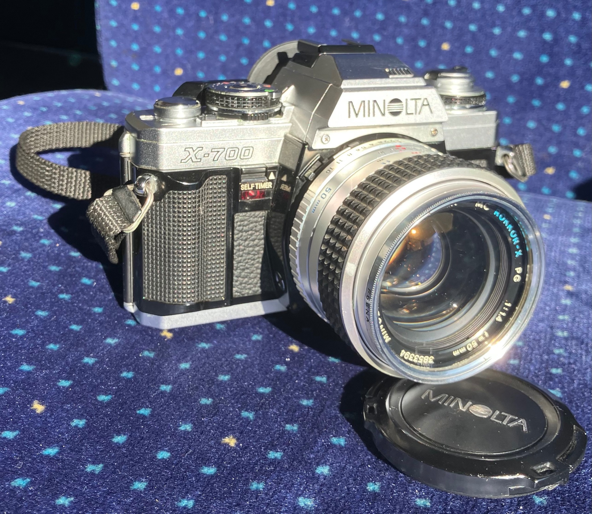 Minolta X-700 with 50mm Rokkor-X lens and vintage UV filter