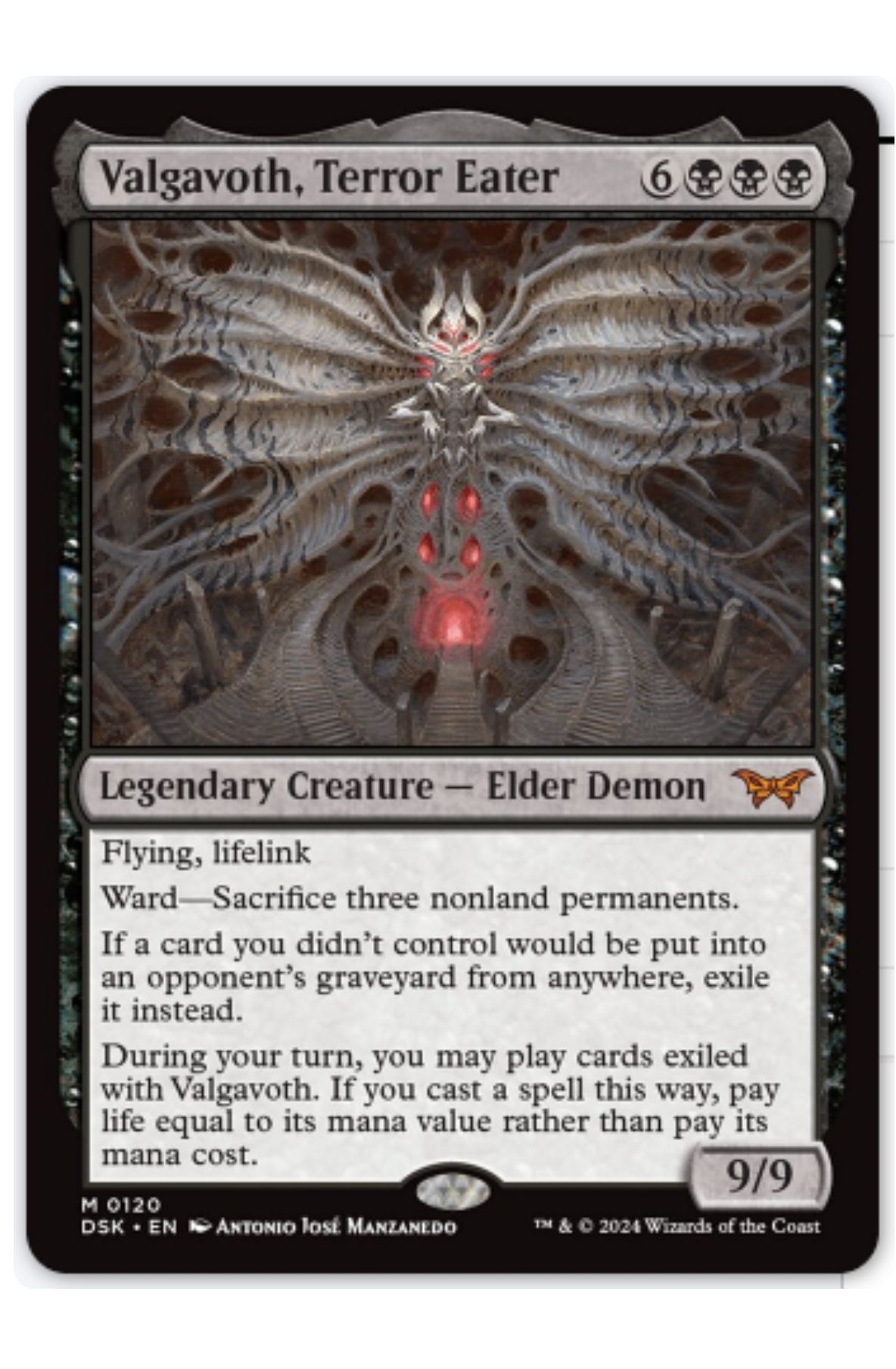 mtg valgavoth terror eater commander deck Ultimate Guard: Duskmourn lifelink WardSacrifice three nonland permanents Valgavoth, Terror Eater Art Series