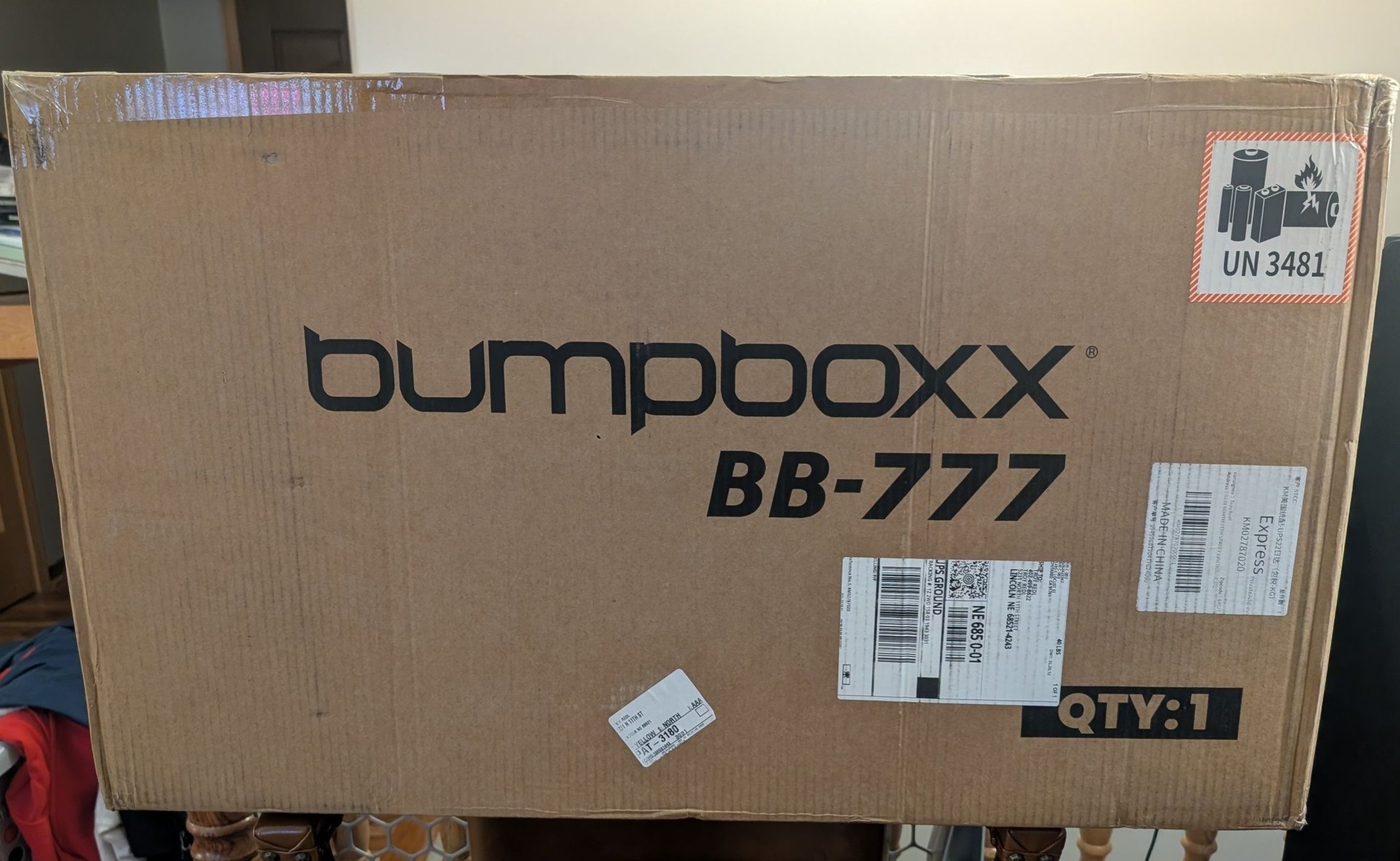 Bumpboxx BB-777 shipping from China to Lincoln, Nebraska in 29 days