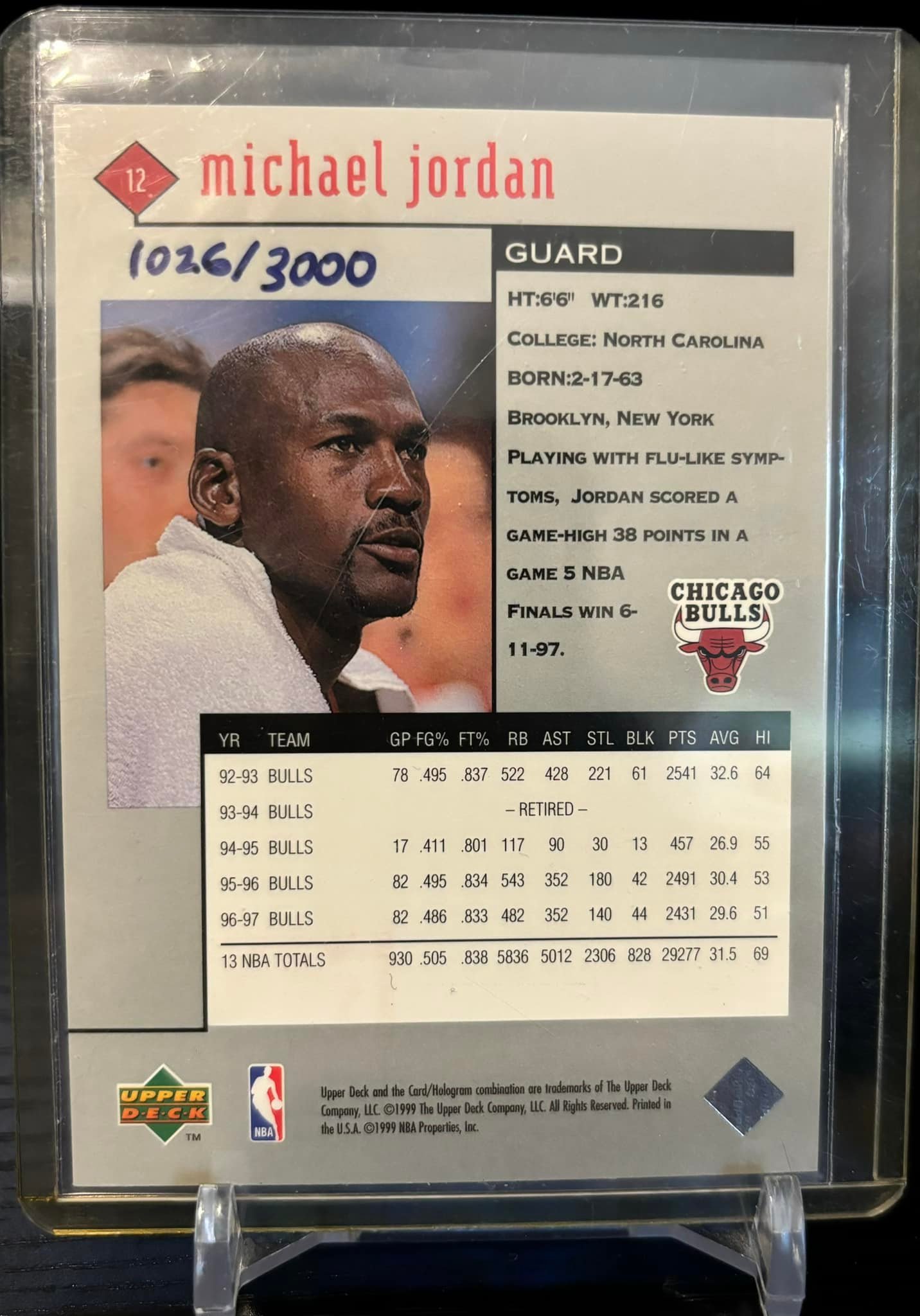 Hand numbered 1998-99 UD Black Diamond Double Diamond Michael Jordan