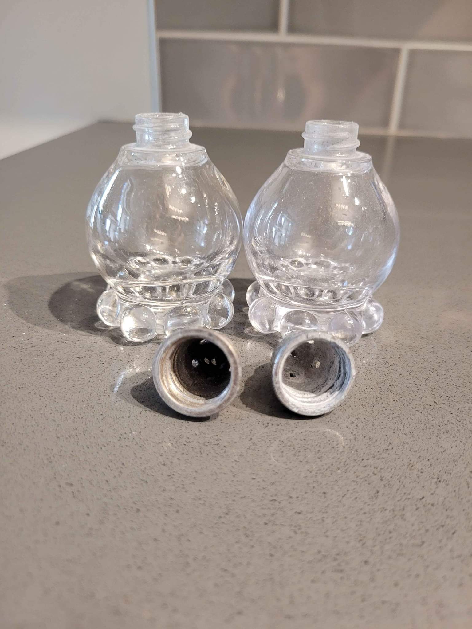 ✨ Rare vintage McKee black glass salt and pepper shakers in the 