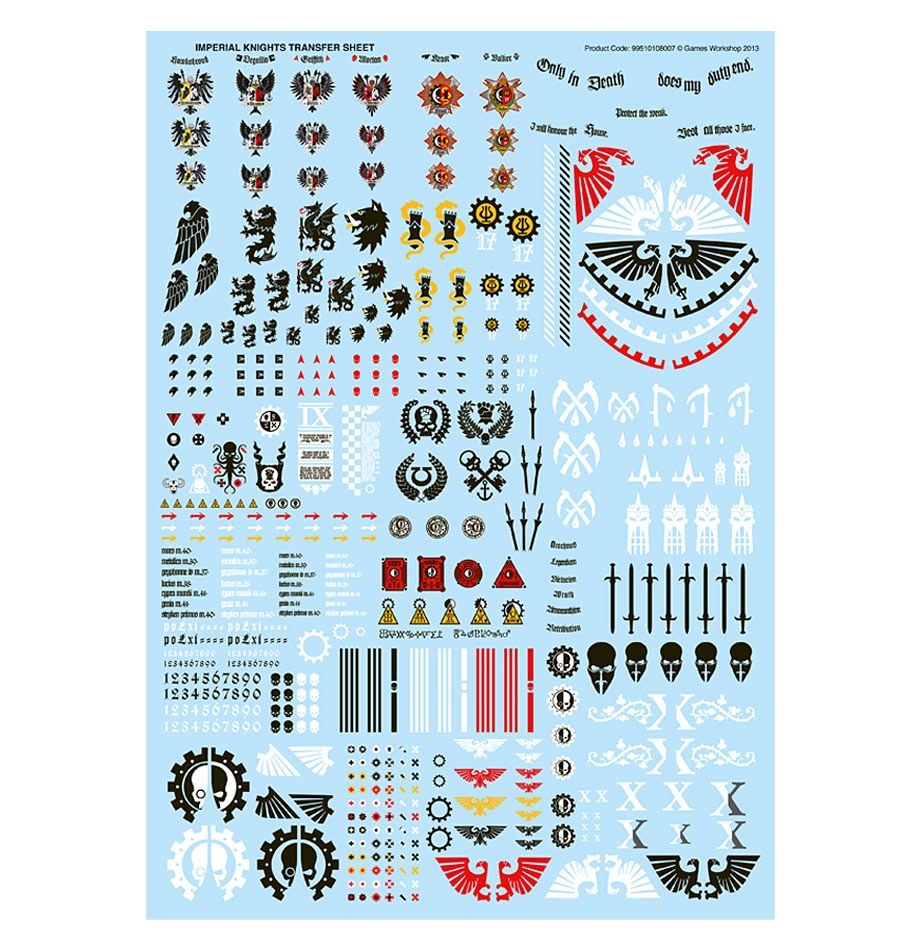 Lotto Fogli Trasferimento Warhammer 40k - Decalcomanie Cavalieri