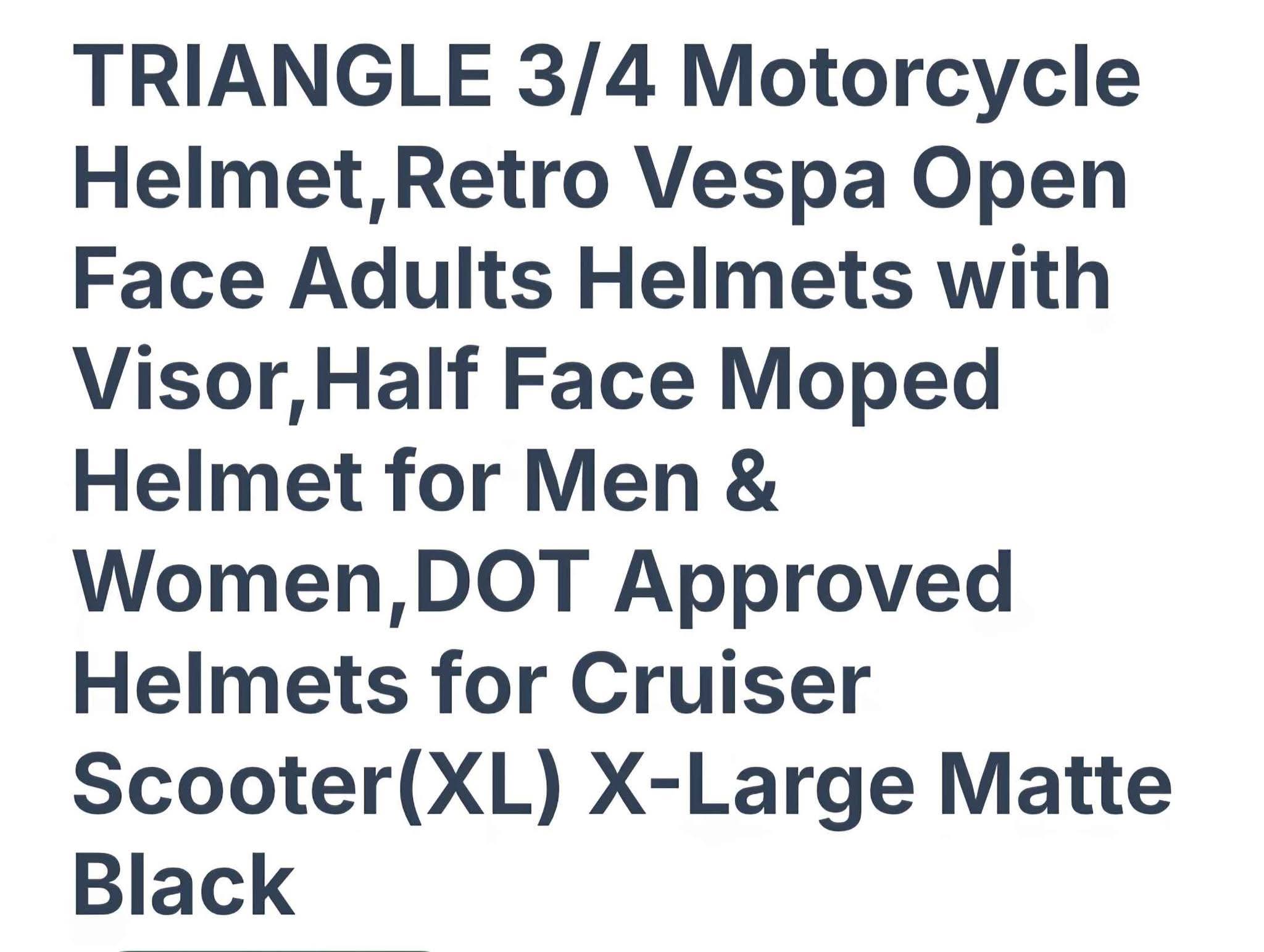 TRIANGLE Open Face Motorcycle Helmet - 3/4 Retro Style, DOT Approved, Matte Finish, Dark Smoke Visor, Unisex, Quick Release