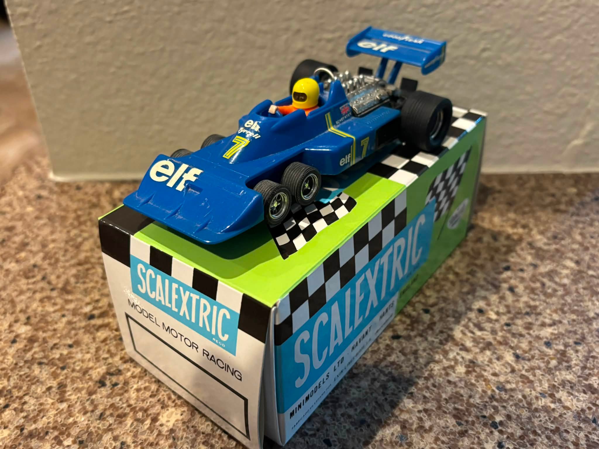 Vintage Scalextric Tyrrell P 34 slot car from 1977