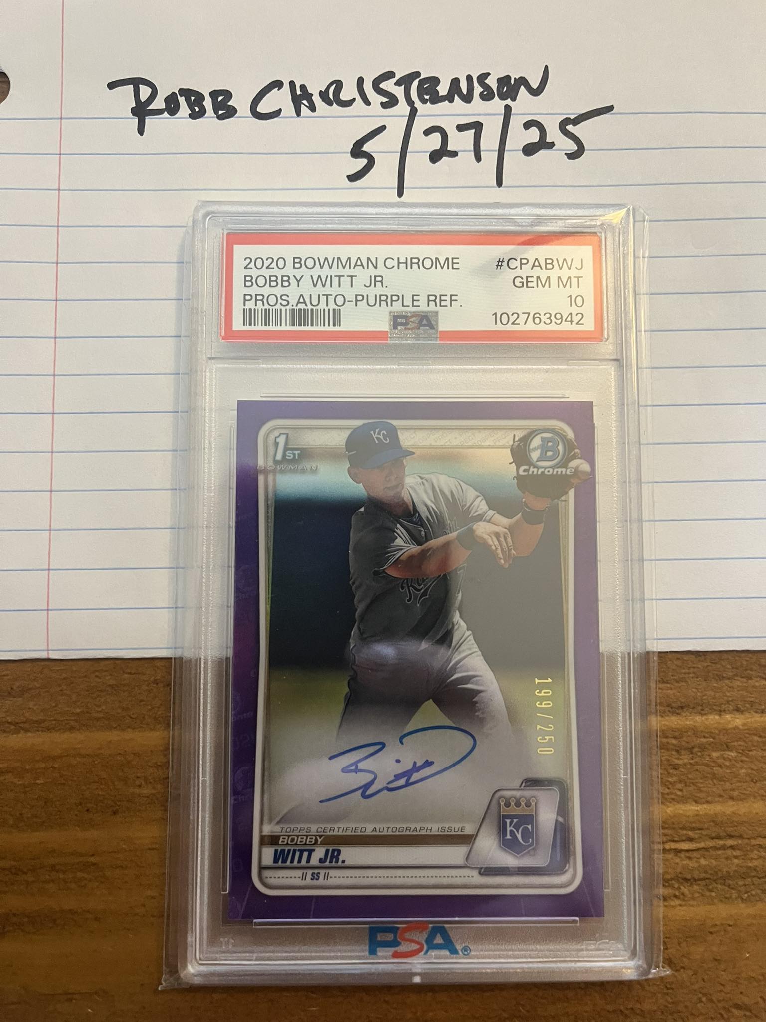 2020 Bowman Chrome Bobby Witt Jr PSA 10
