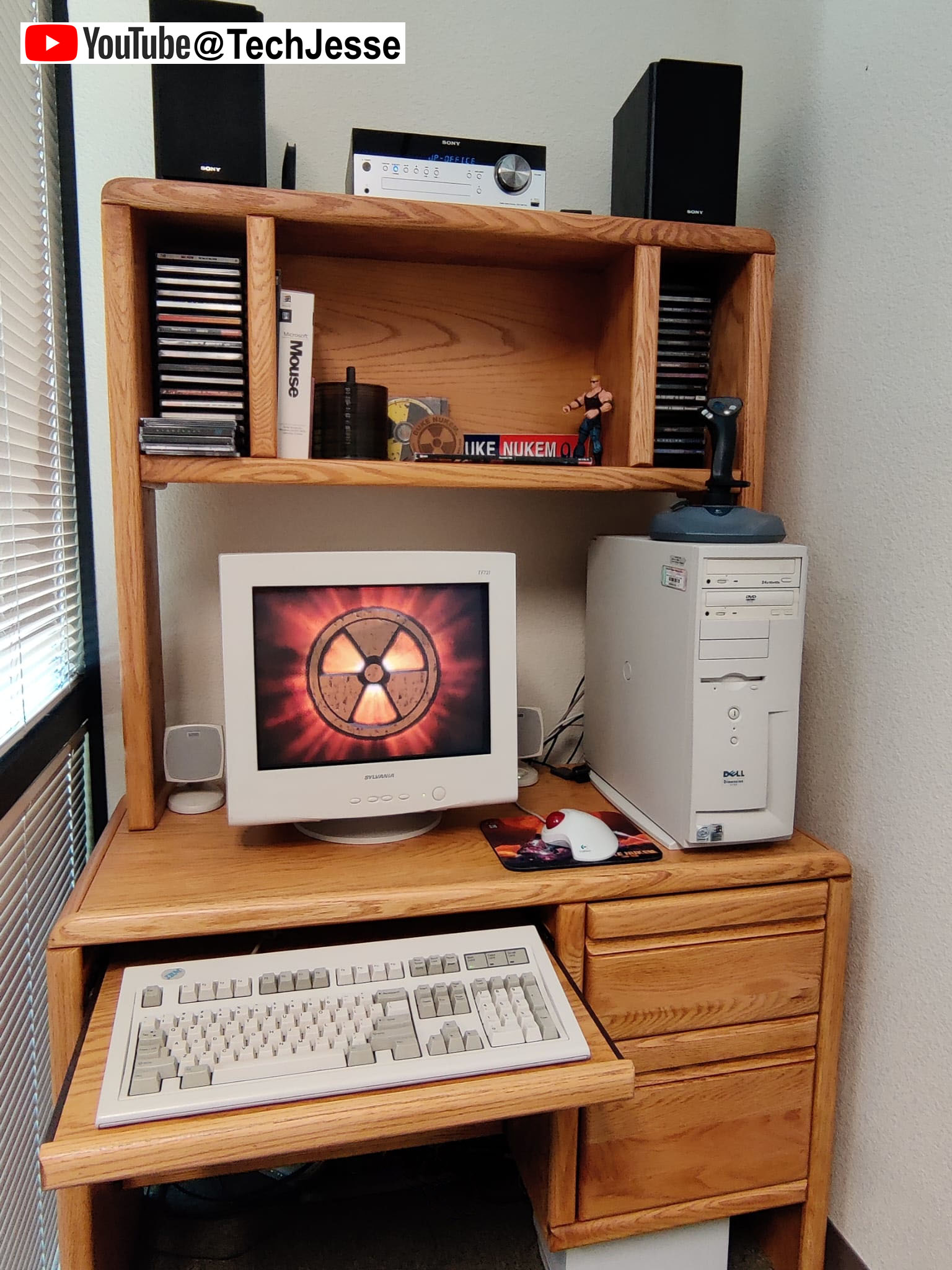Vintage computer center with old school consoles