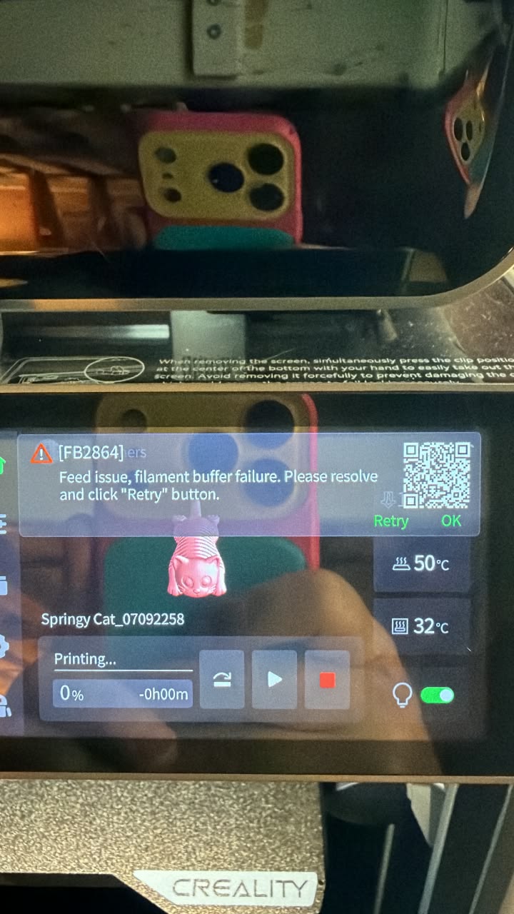 Why does Creality printer show filament buffer signal error with