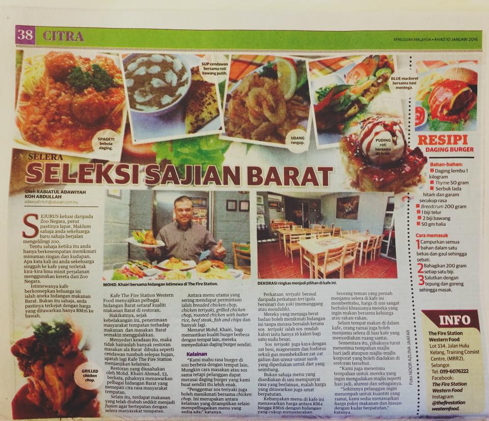 The Fire Station Western Food The Fire Station Western Food In Mingguan Malaysia Today We Are Open On Sunday Happy Weekend Facebook