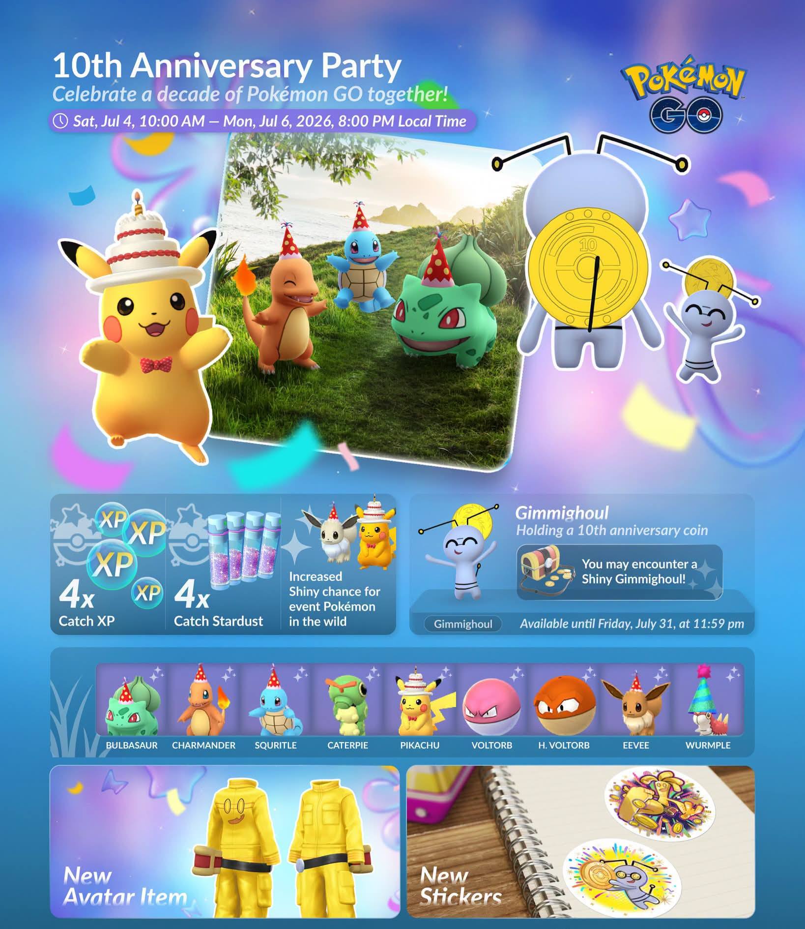 Pokemon Go 10th anniversary event with special bonuses