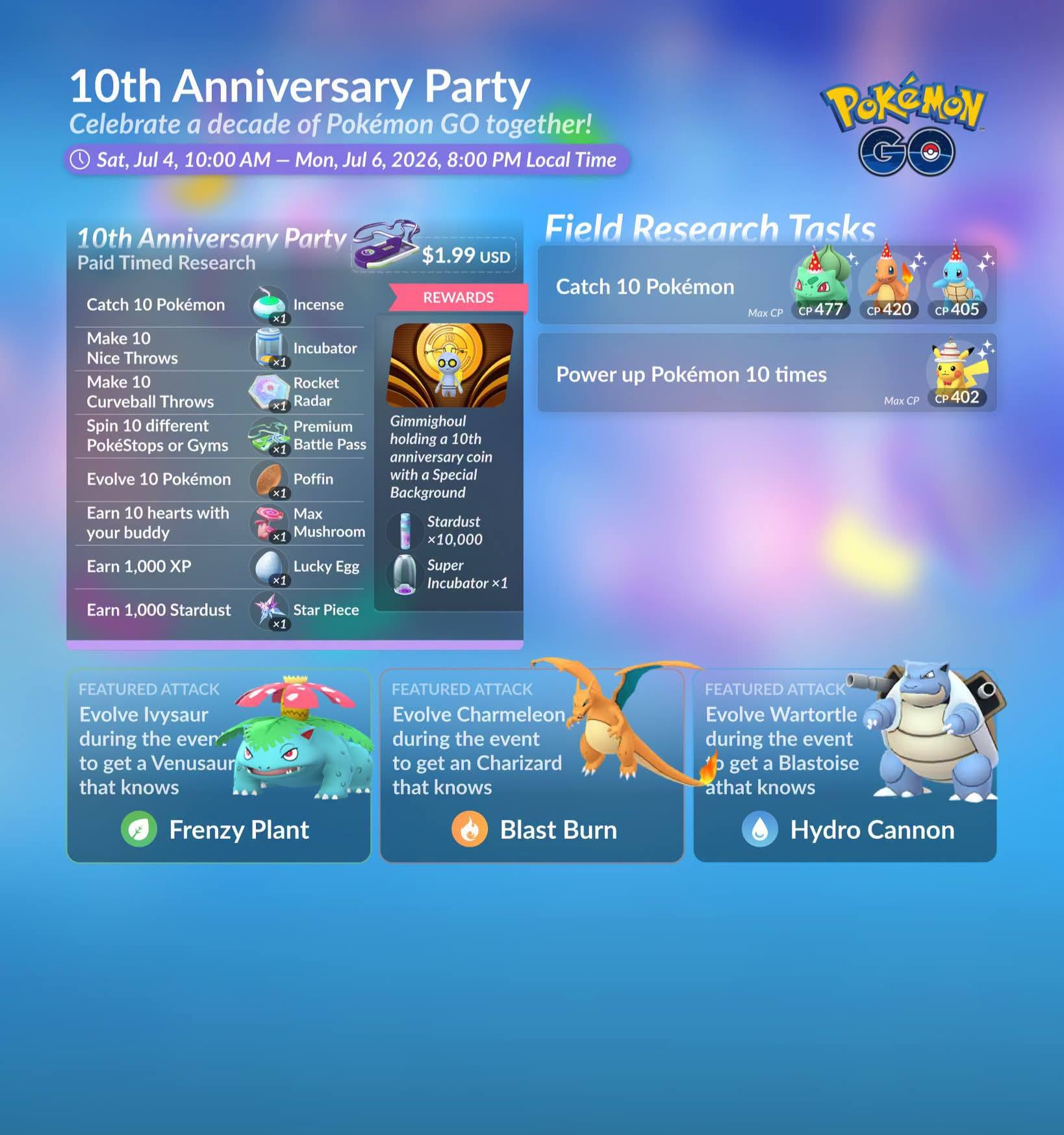 Pokemon Go 10th anniversary event with special bonuses