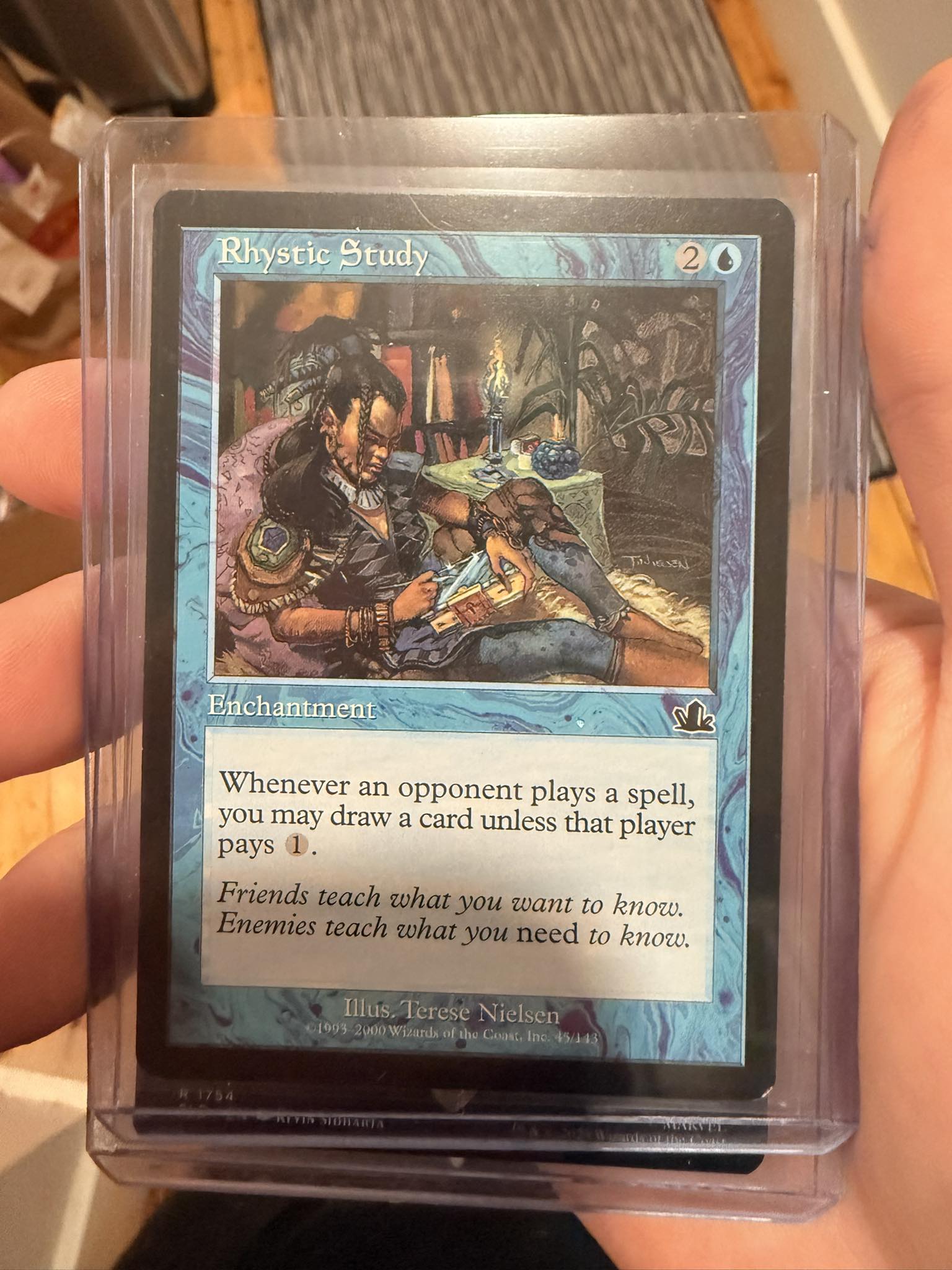 Is this Rhystic Study card near mint with corner whitening?