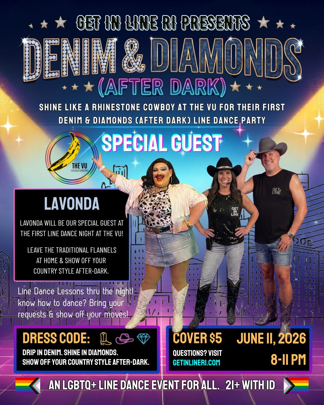 Denim and Diamonds line dance party at The Vu Lounge