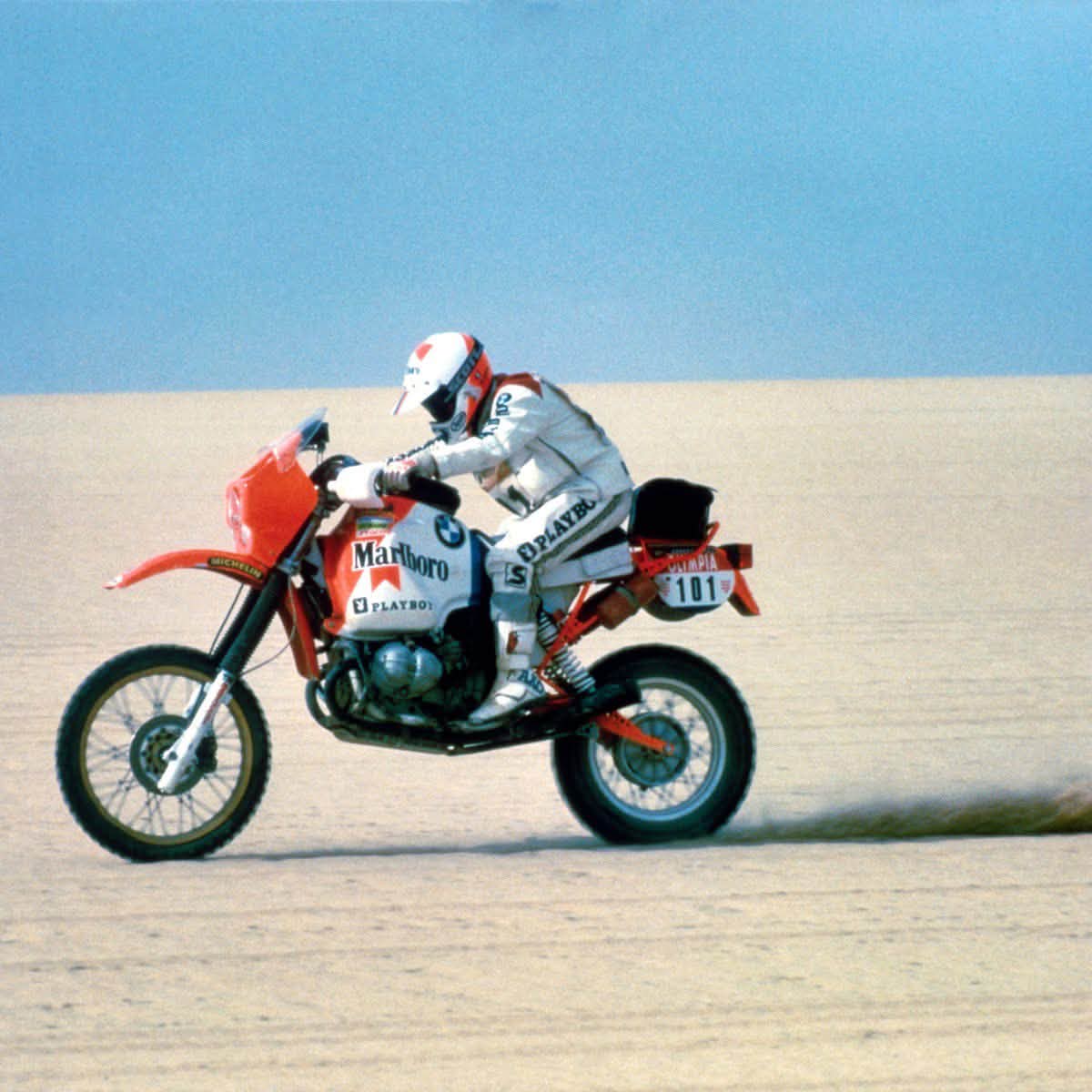 Vintage 1988 Tamiya BMW R80 G/S model with Gaston Rahier