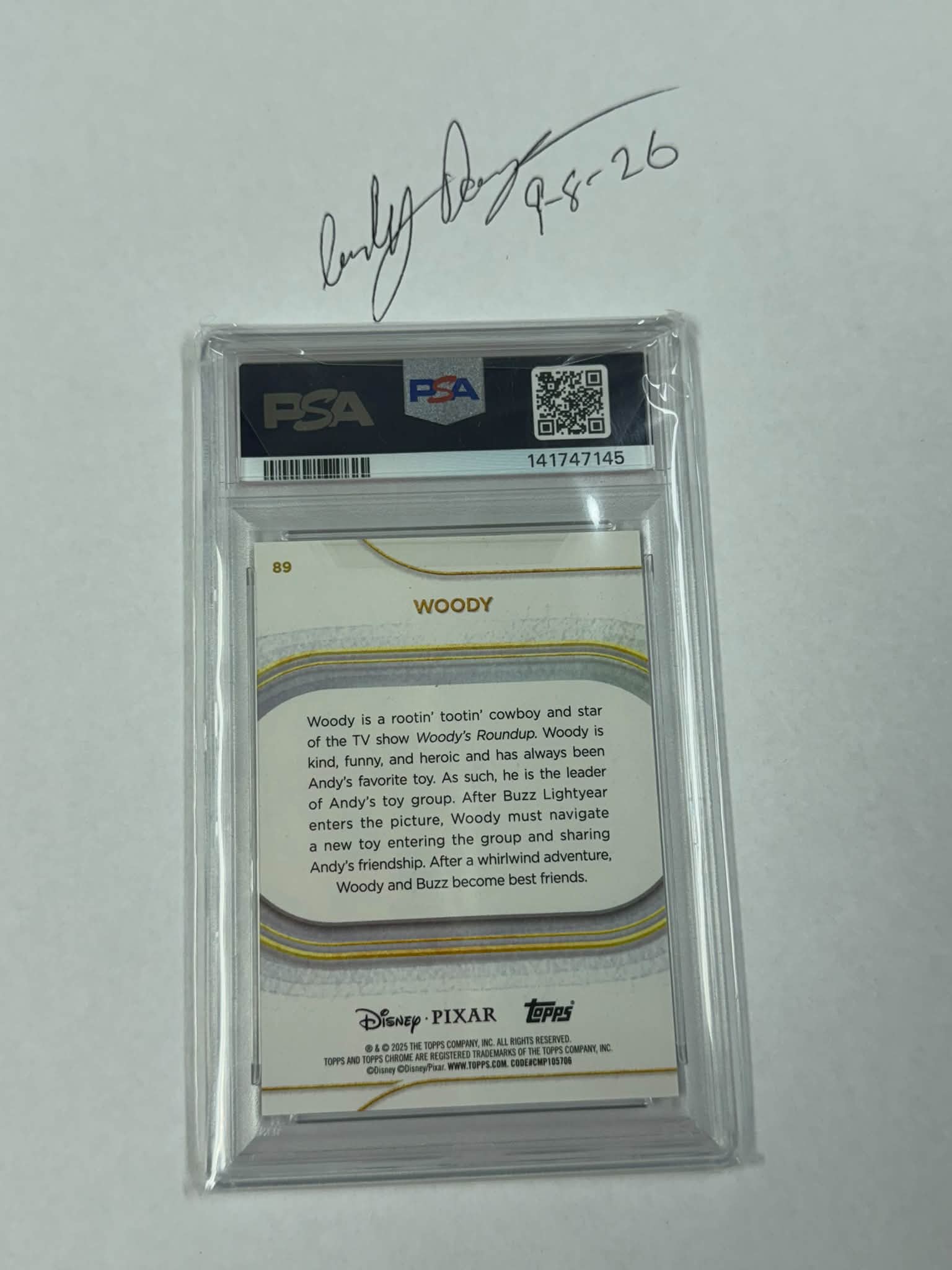2025 Topps Chrome Disney #89 Woody Gold Refractor 12/50 - PSA 10