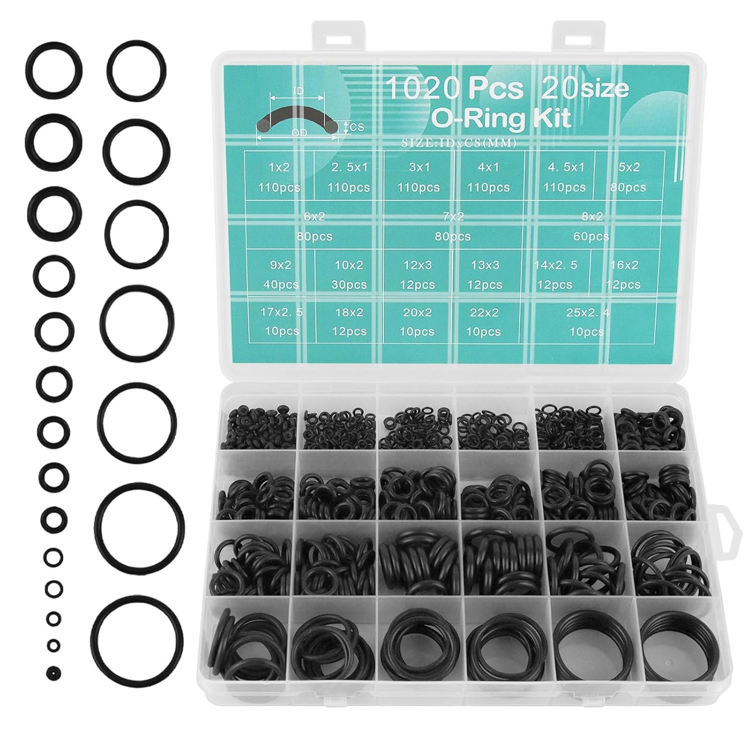 Kit 1020 Pezzi O-Ring In Gomma - 20 Misure Diverse Per Auto E Officina - Assortimento - Foto 3