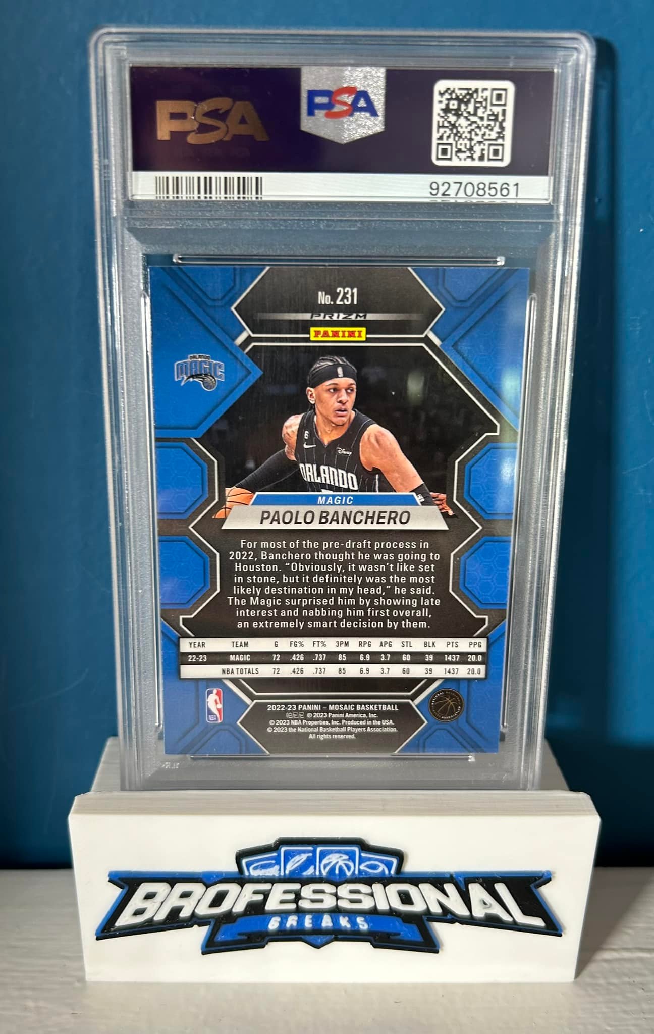 2022 mosaic paolo banchero genesis case hit SSP PSA 10 1550 net 