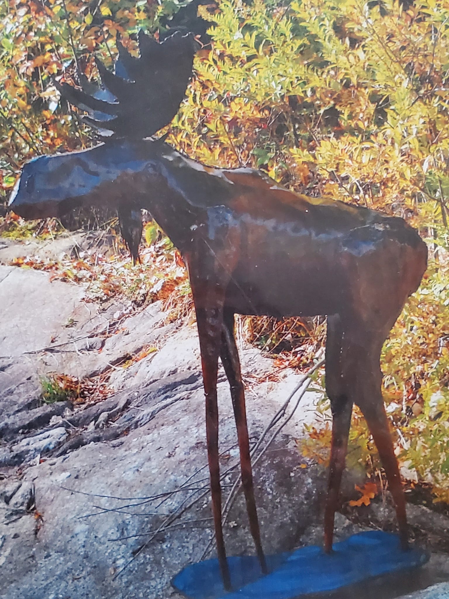 Abstract moose sculpture in steel with patina from Slate Falls 