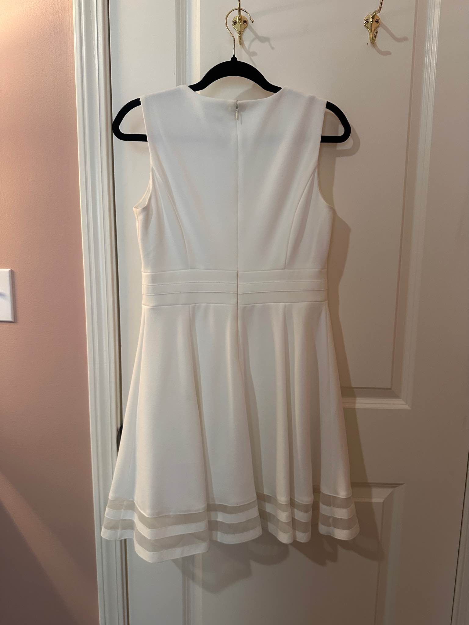 calvin klein graduation dress White I wore this for my graduation, it is a size 8 petite (It fit me snug and I usually wear a size 10). Perfect dress for formal events affordable dressy gold jewelry earrings