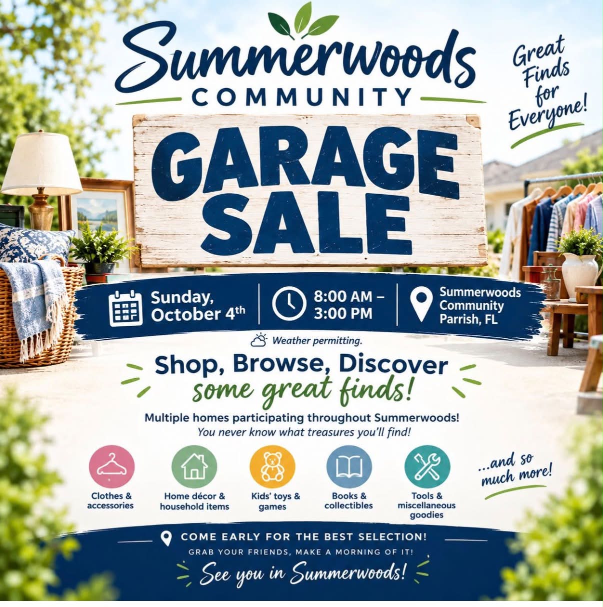 Garage sale in Summerwoods Community, Parrish, FL on October 4th