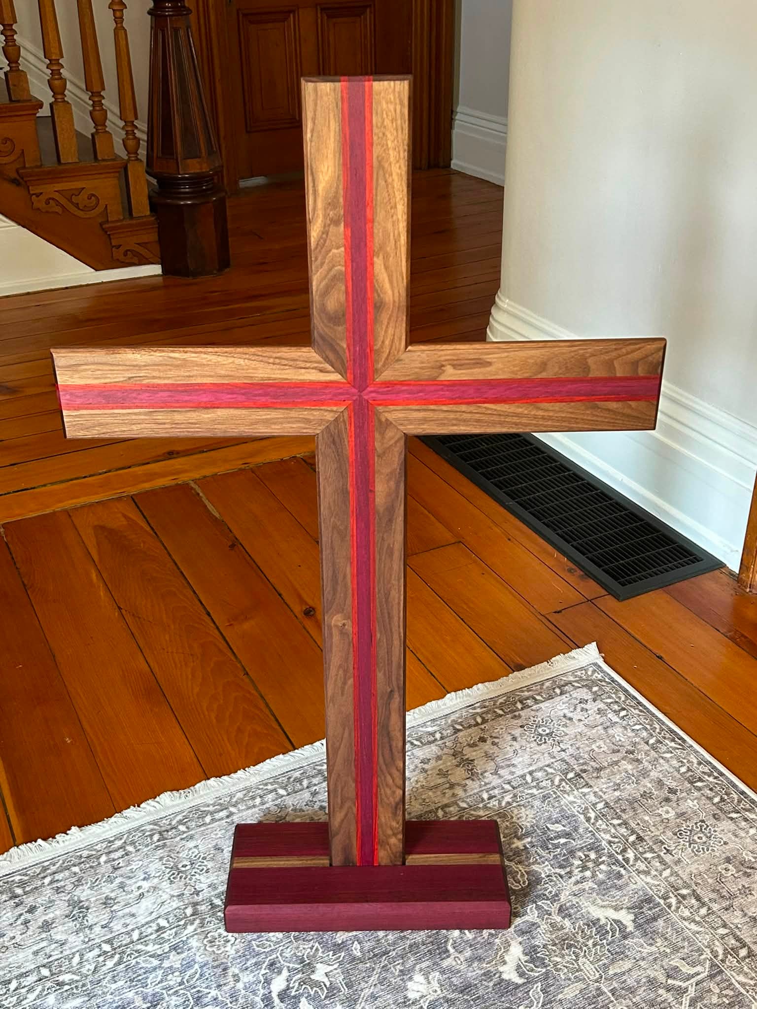 Custom Nuptial Cross made from Walnut, Purple Heart, and Paduk wood