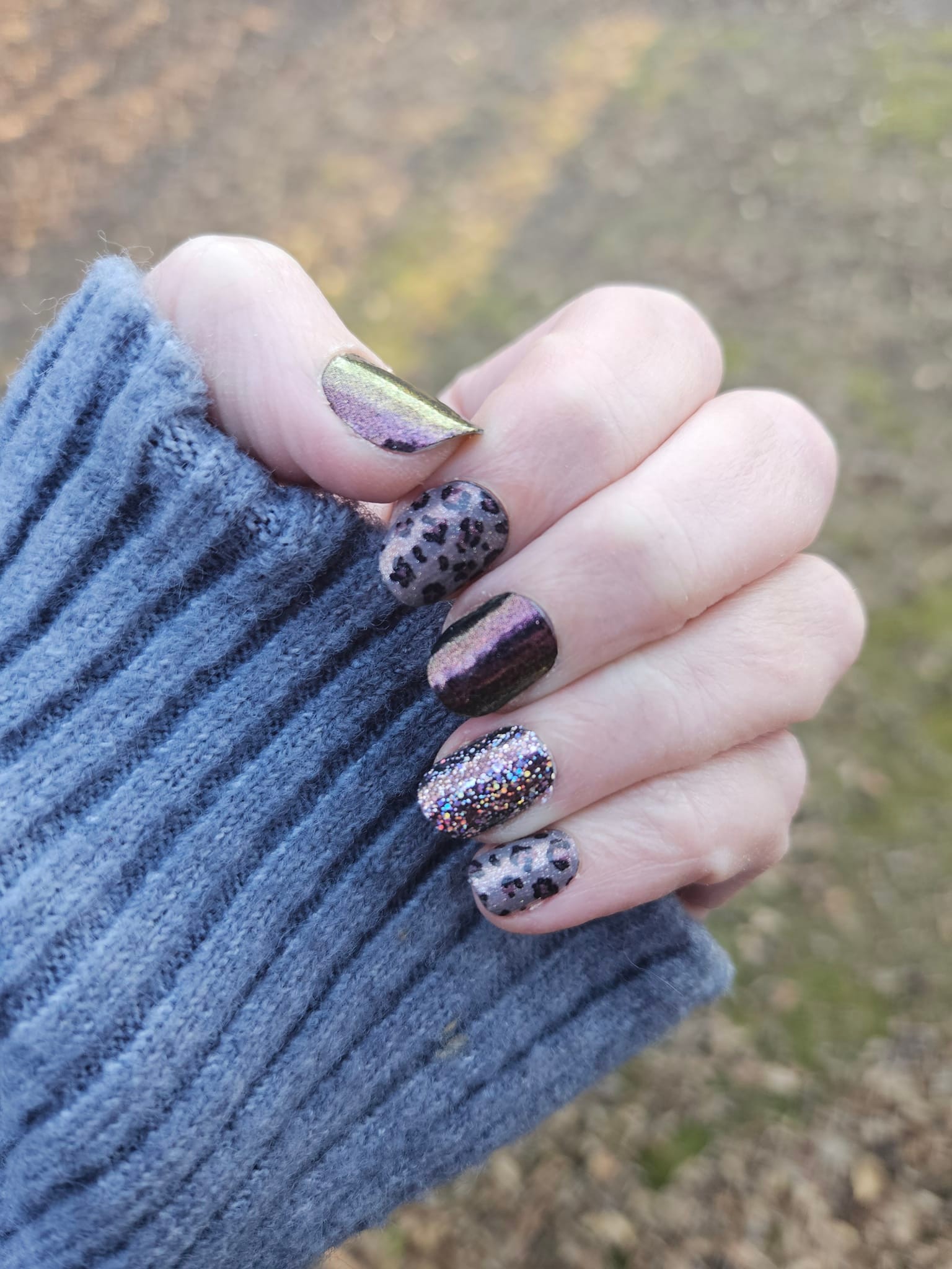 Dark matter and leopard coat nail art