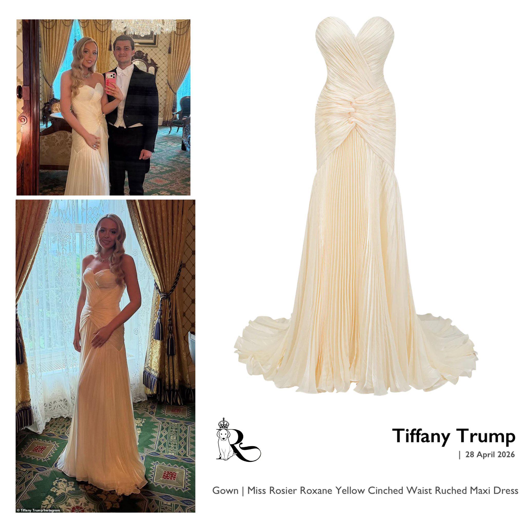 Last evening, Tiffany Trump and her husband, Michael Boulos attended the White House State Dinner for King Charles and Queen Camilla. 🇬🇧 🇺🇸 Tiffany is wearing a lovely and affordable gown by