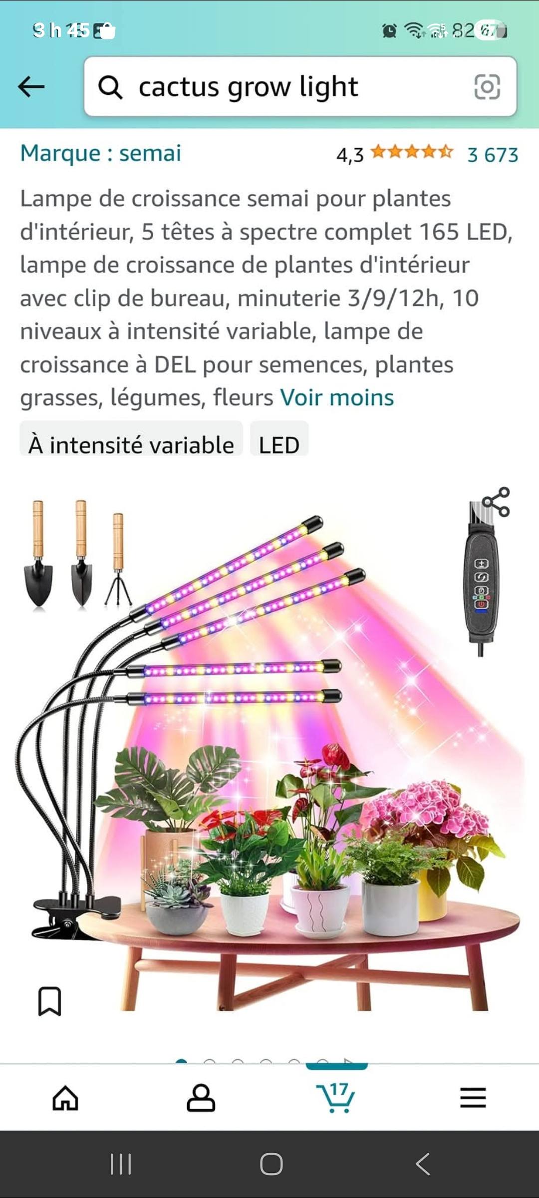 Lampe de croissance - 80 LEDs - Spectre complet - 3 modes d'éclairage - 10 niveaux de luminosité - Jardin