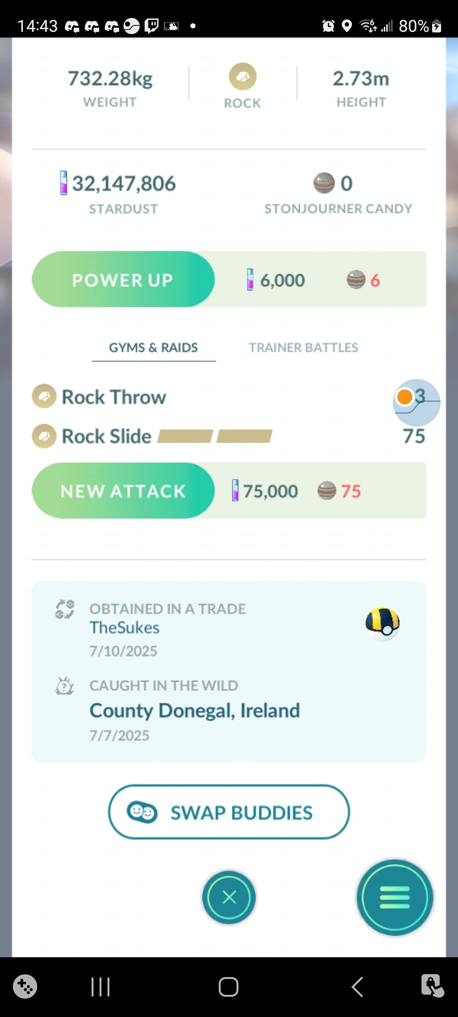 Stonjourner | Regional | Pokémon Go | Registered or