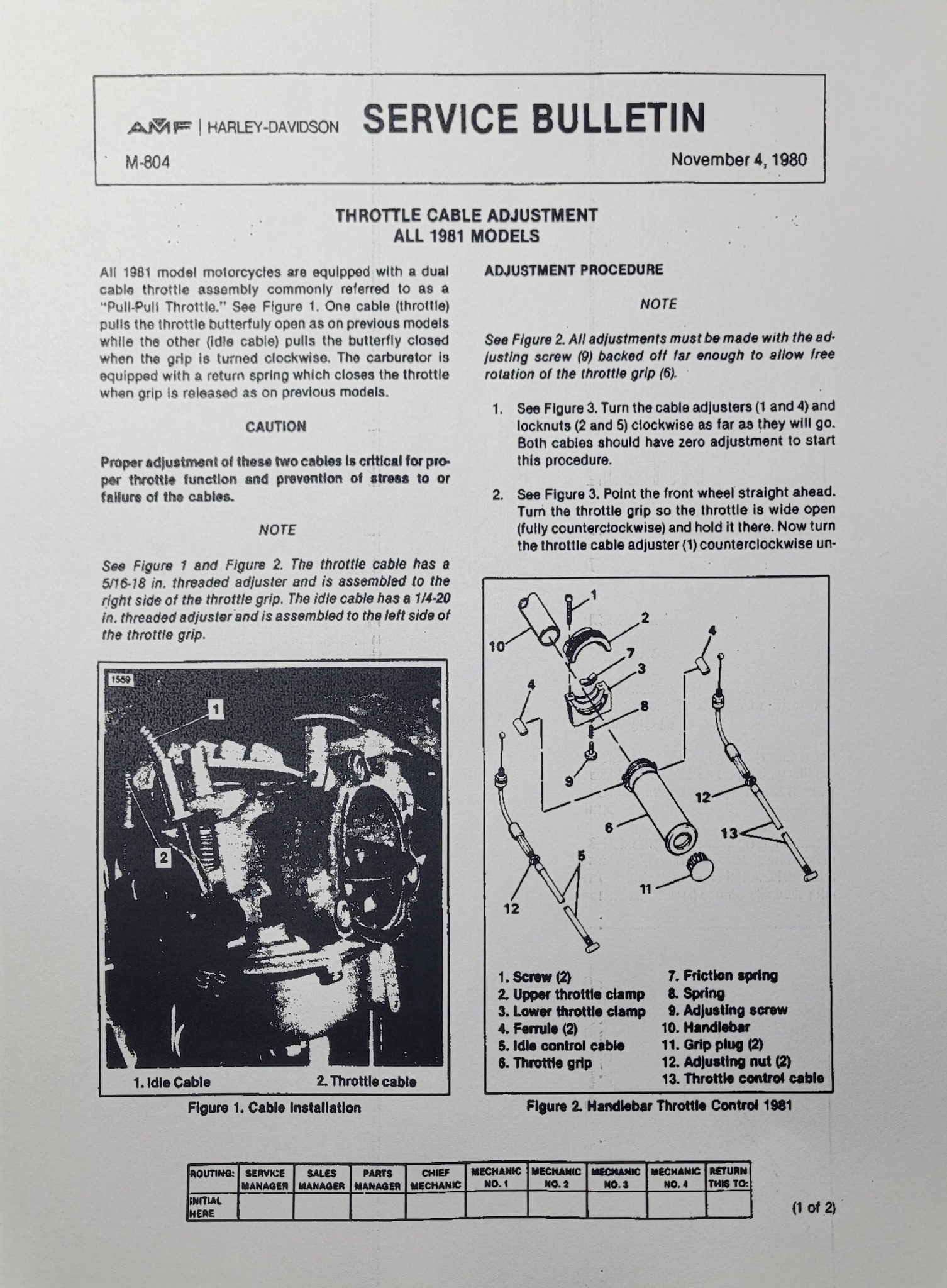 1981 Harley-Davidson throttle cable adjustment procedures